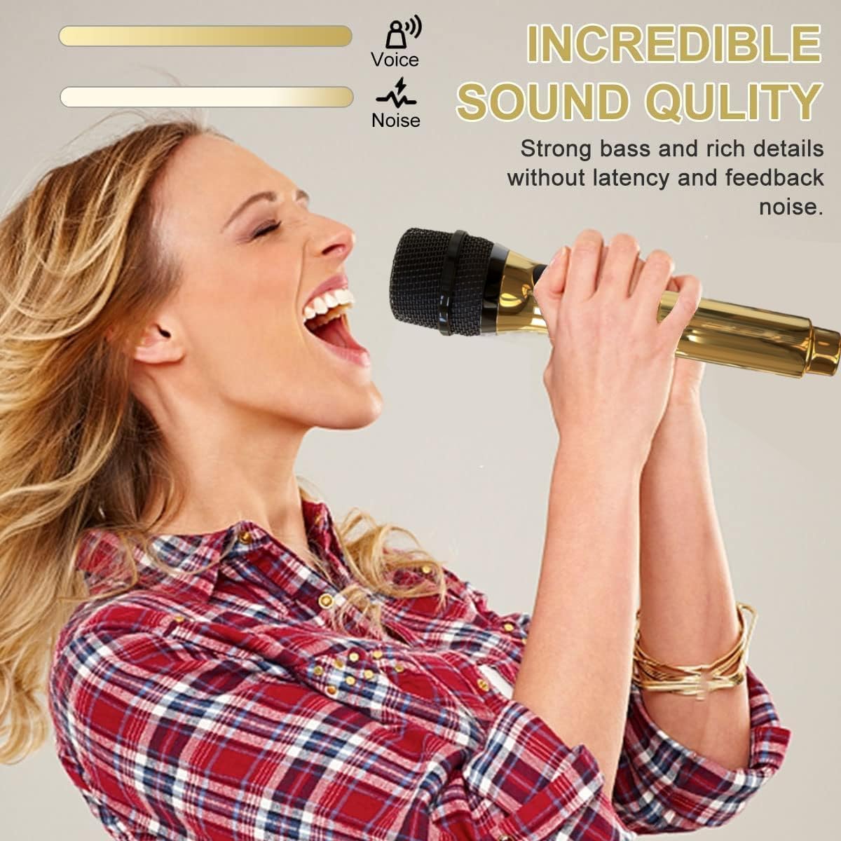 Wireless Microphone Only for Mic Input, UHF Rechargeable Handheld Multipurpose Mic,(Work 10hs) Microphones 150ft Range for Machine Amplifier Speaker Karaoke Church Speech Wedding Singing (Golden) - Image 4