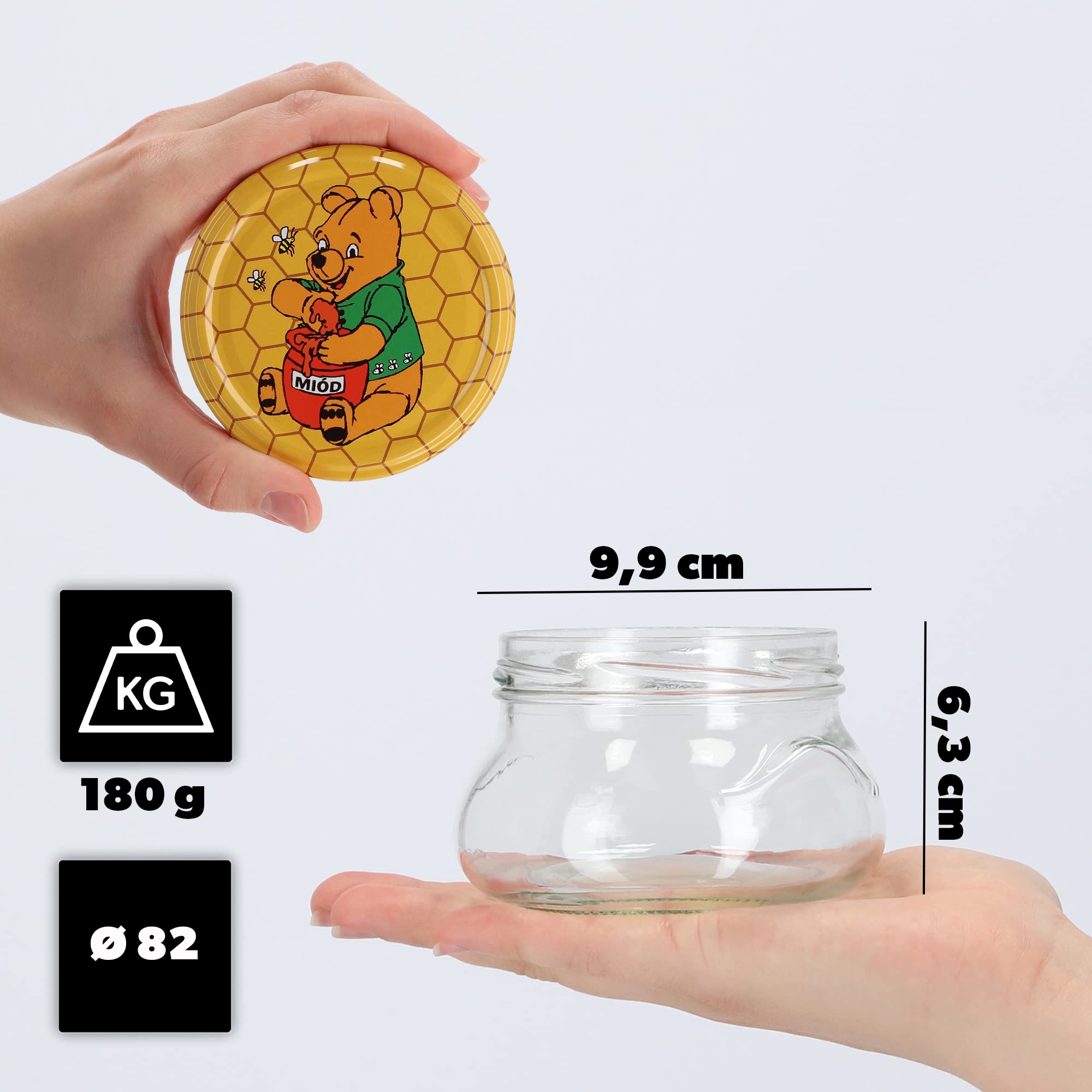 KADAX 10er Set Marmeladengläser 300ml TO82 Winnie Puuh, Einmachgläser Vorratsgläser Mason Jar mit Schraubdeckel, Luftdichte Schraubgläser, Honig & Konfitüre