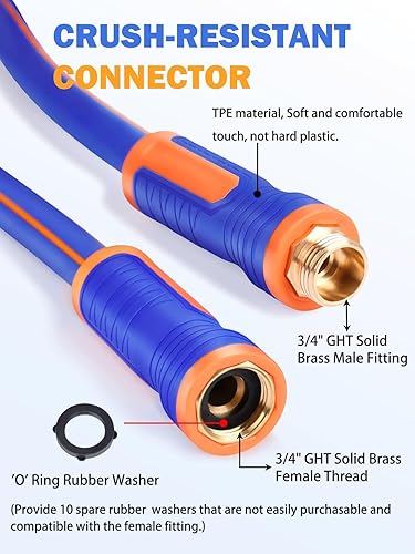 Miniatura 3 de Abimars Manguera de jardín corta con agarraderas de mano, manguera de agua híbrida flexible de goma de 5 pies x 58 pulgadas con conectores de latón