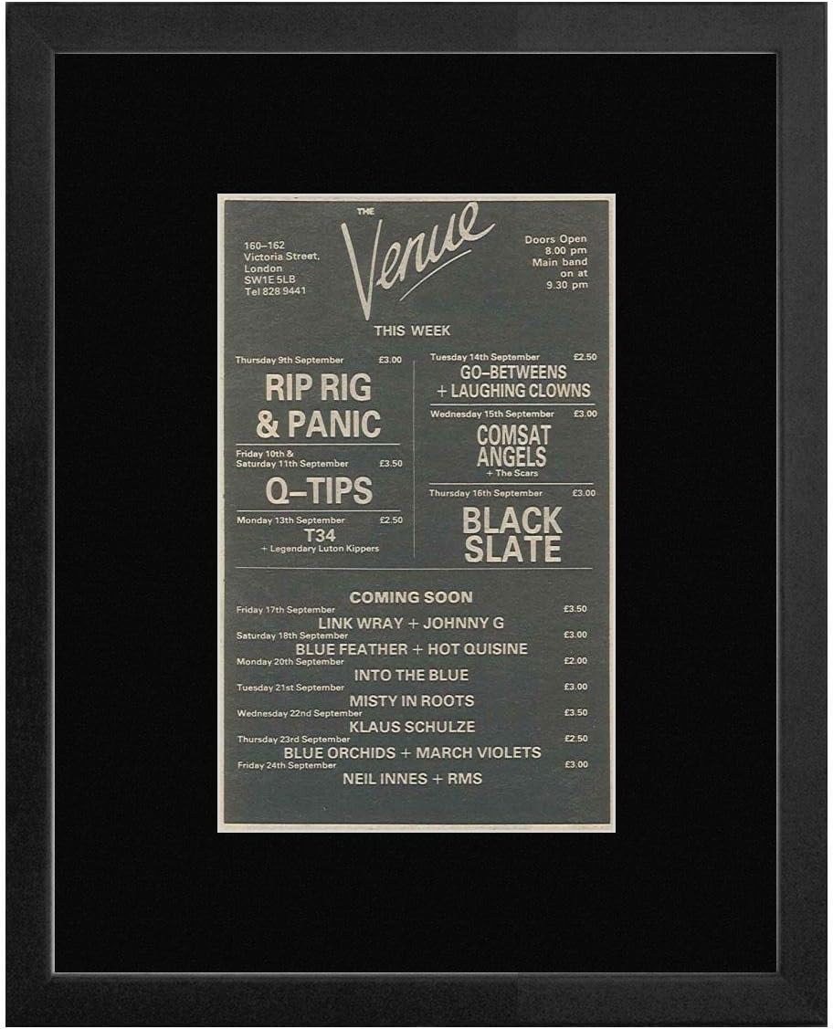 NME Rip Rig + Panic Q-Tips Black Slate - The Venue 9th-24th Sept 1982 Gigs Framed Mini Poster - 28.5x23.5cm