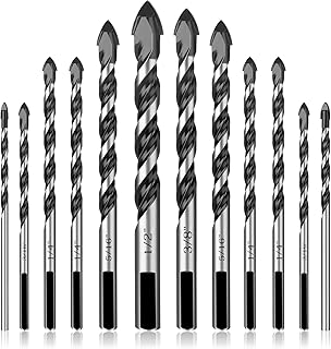 12Pcs Masonry Drill Bit Set, Concrete Drill Bit Set, 1/8 to 1/2 inch Professional Carbide Drill Bits Set for Glass, Brick, Plastic, Cement, Concrete, Granite, Wall, Wood, Tile Etc.