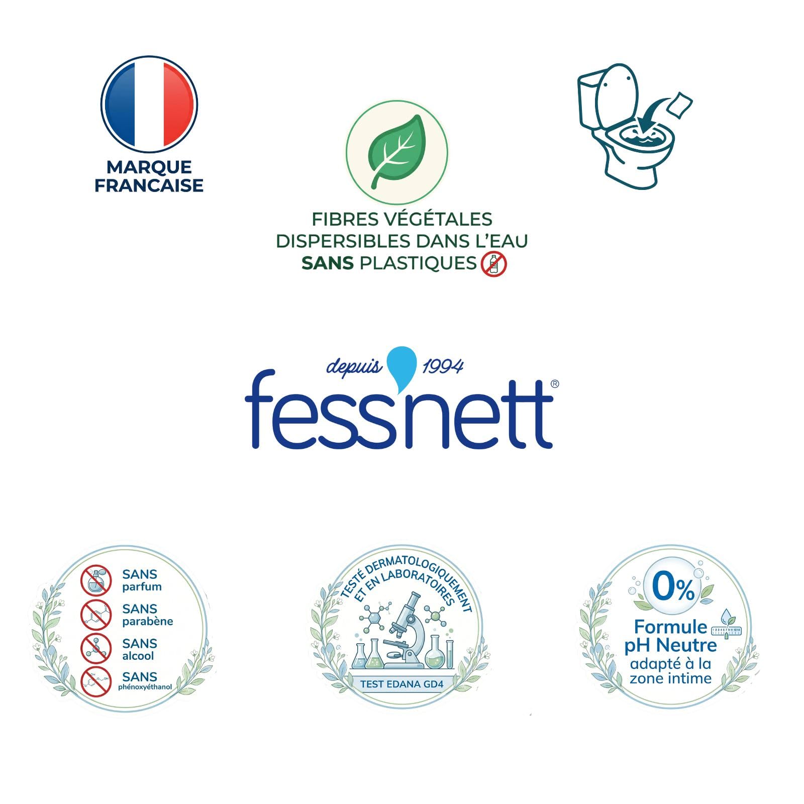 fess'nett Papier Toilette Humidifié Vert Aloe 40 Feuilles | 100% Fibres Végétales, 96% d'Eau, PH Neutre, Sans Parfum et Parabène, Usage Intime Adulte Enfant