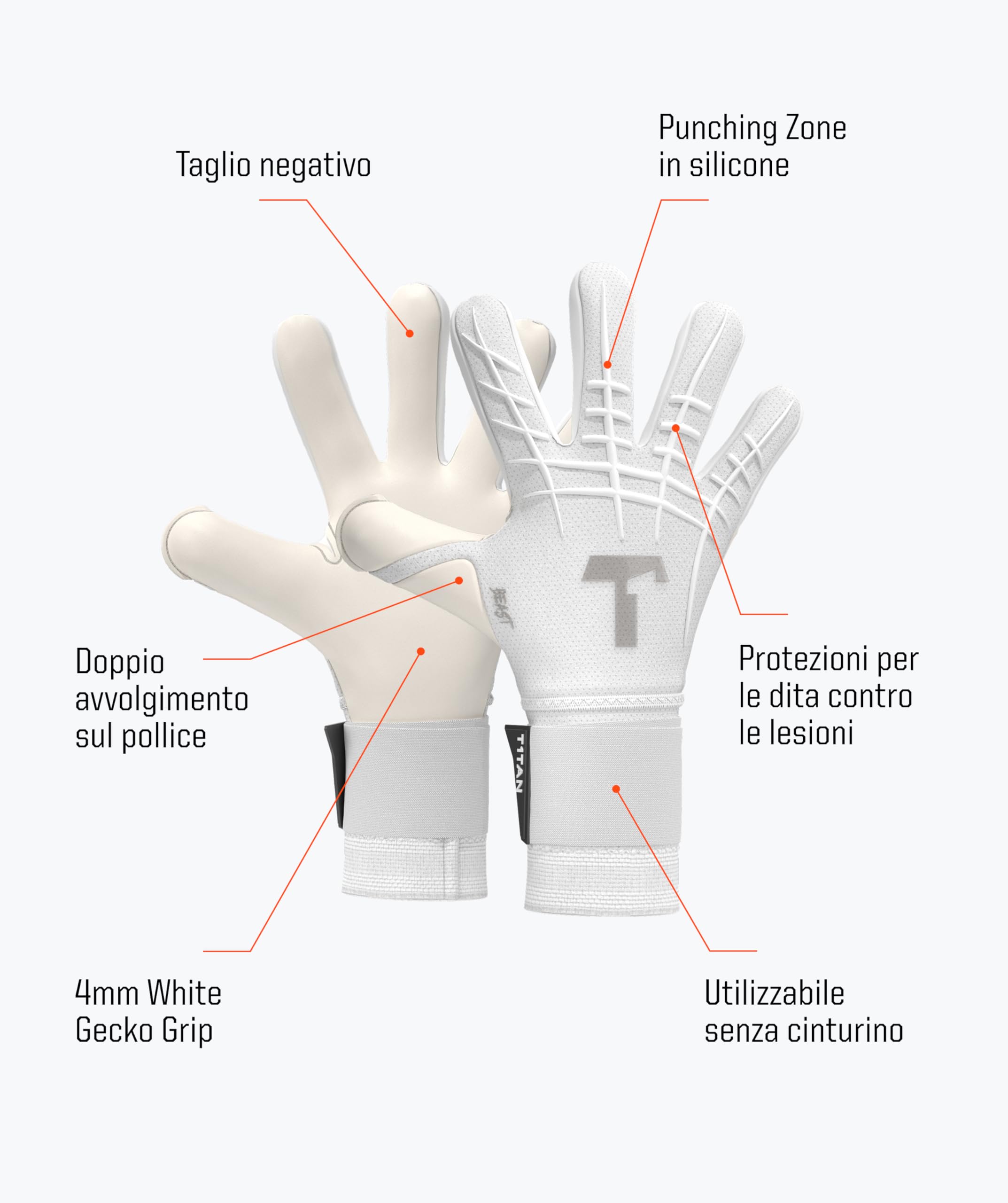 T1TAN Guantes de Portero Beast, para Adultos, Guantes de fútbol, con protección para los Dedos, Agarre Profesional de 4 mm, Tallas 6-11