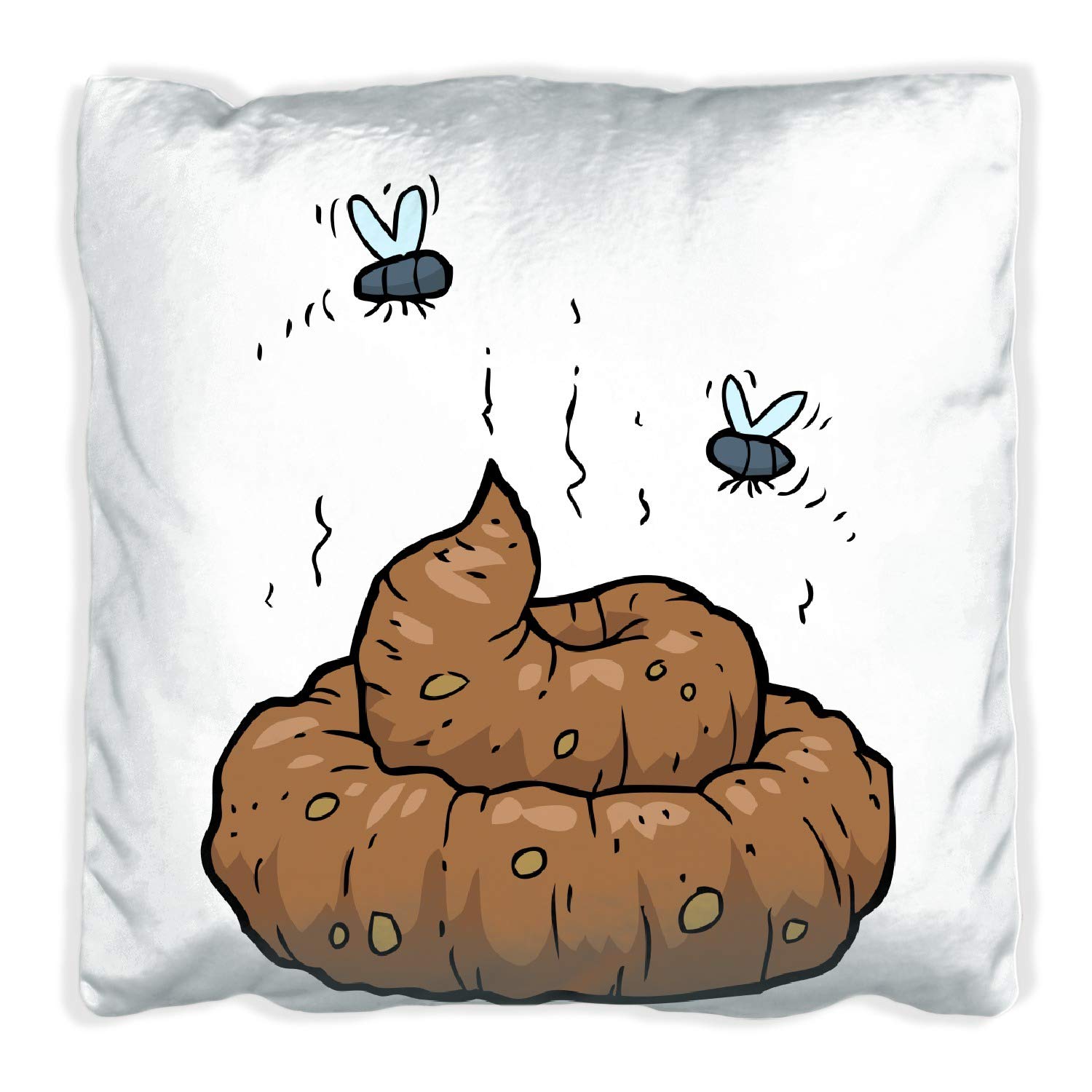 Wallario Dekokissen 30 x 30 cm, Comic Scheißhaufen mit Fliegen, beidseitig Bedruckt, Kuschelkissen mit weicher Plüsch-Oberfläche