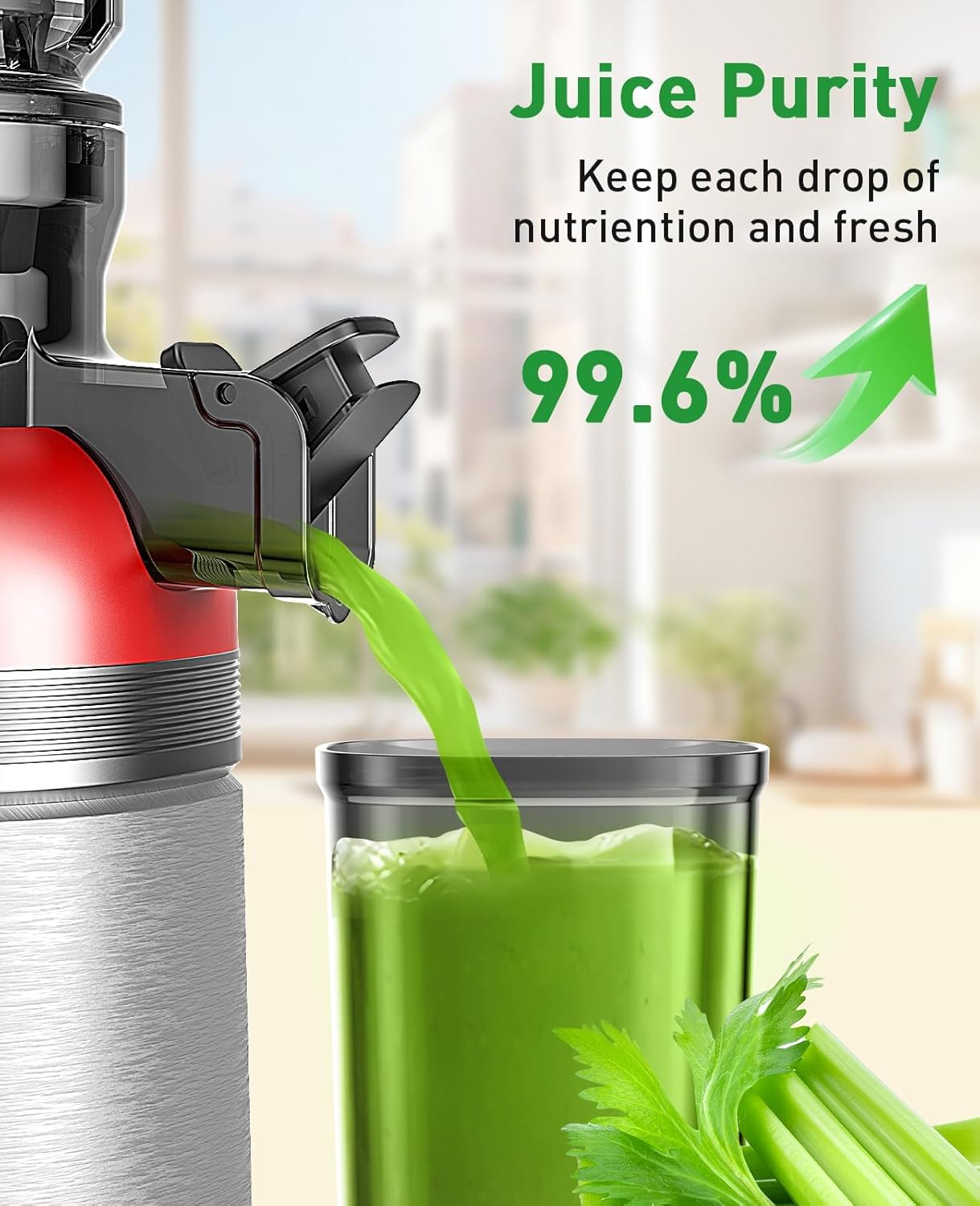 Cold Press Juicer Machines with Wide Feed Chute, Slow Masticating Juicer Maker for Whole Vegetables & Fruits, High Juice Yield, Easy to Clean, Large Auger Extractor, Red