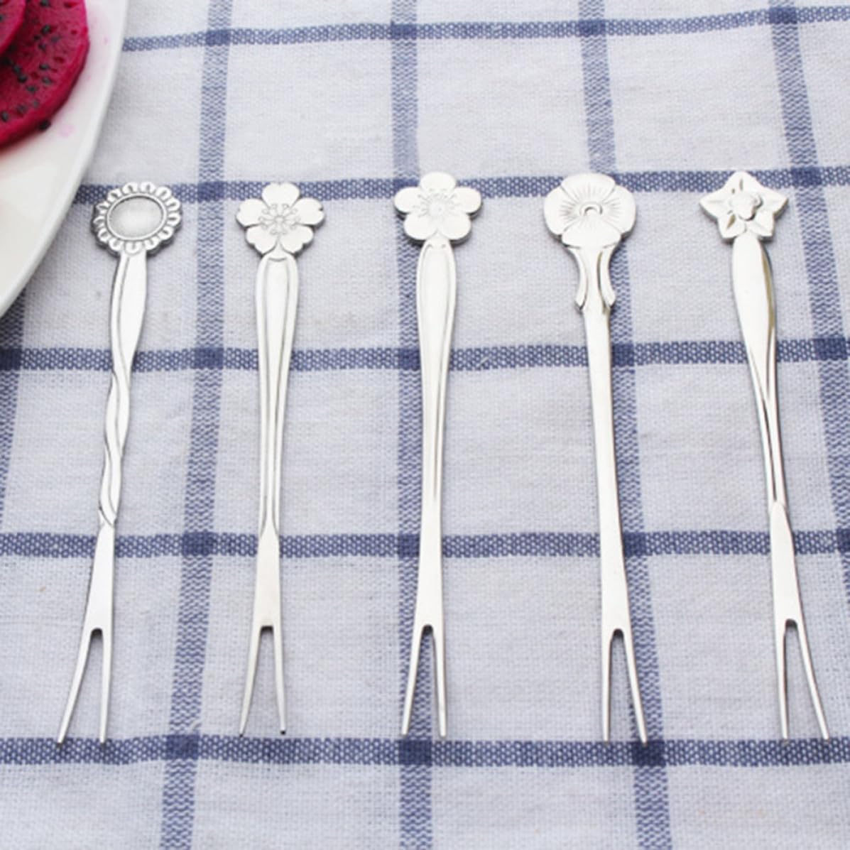 5pcs Stainless Steel Fruit Forks, Set, Silver Mini Picks