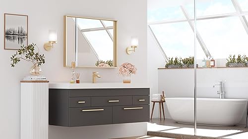 Miniatura 7 de TETOTE Espejo de baño dorado cepillado de 40 x 30 pulgadas, espejo rectangular con marco dorado para tocador de baño, espejo de pared grande y