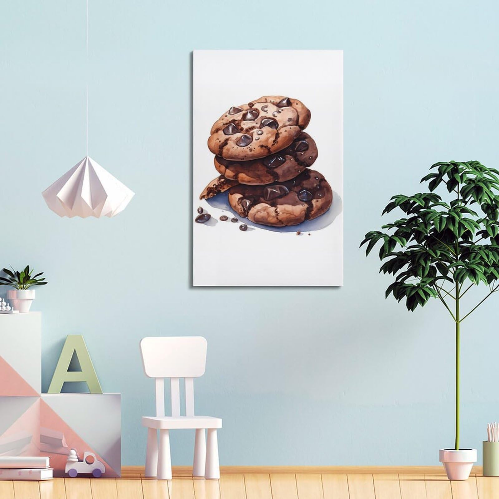 WIZIGM Aquarell-Poster, Motiv: Schokoladen-Plätzchen, moderne Wandkunst, Leinwand, ästhetische Dekoration, Gemälde, 50 x 75 cm, Rahmenstil