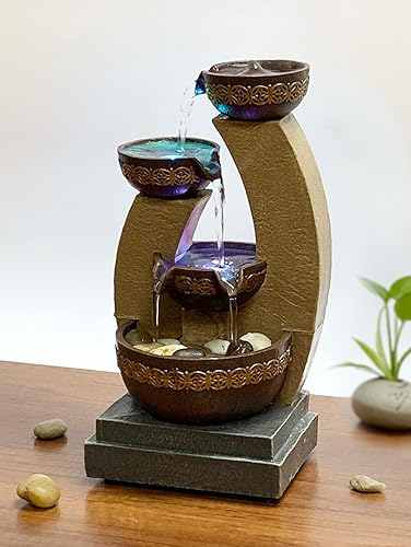 Miniatura 2 de 11" H Golden Tiered Bowl Fountain with Color Changing LED Lights with Adapter Brown