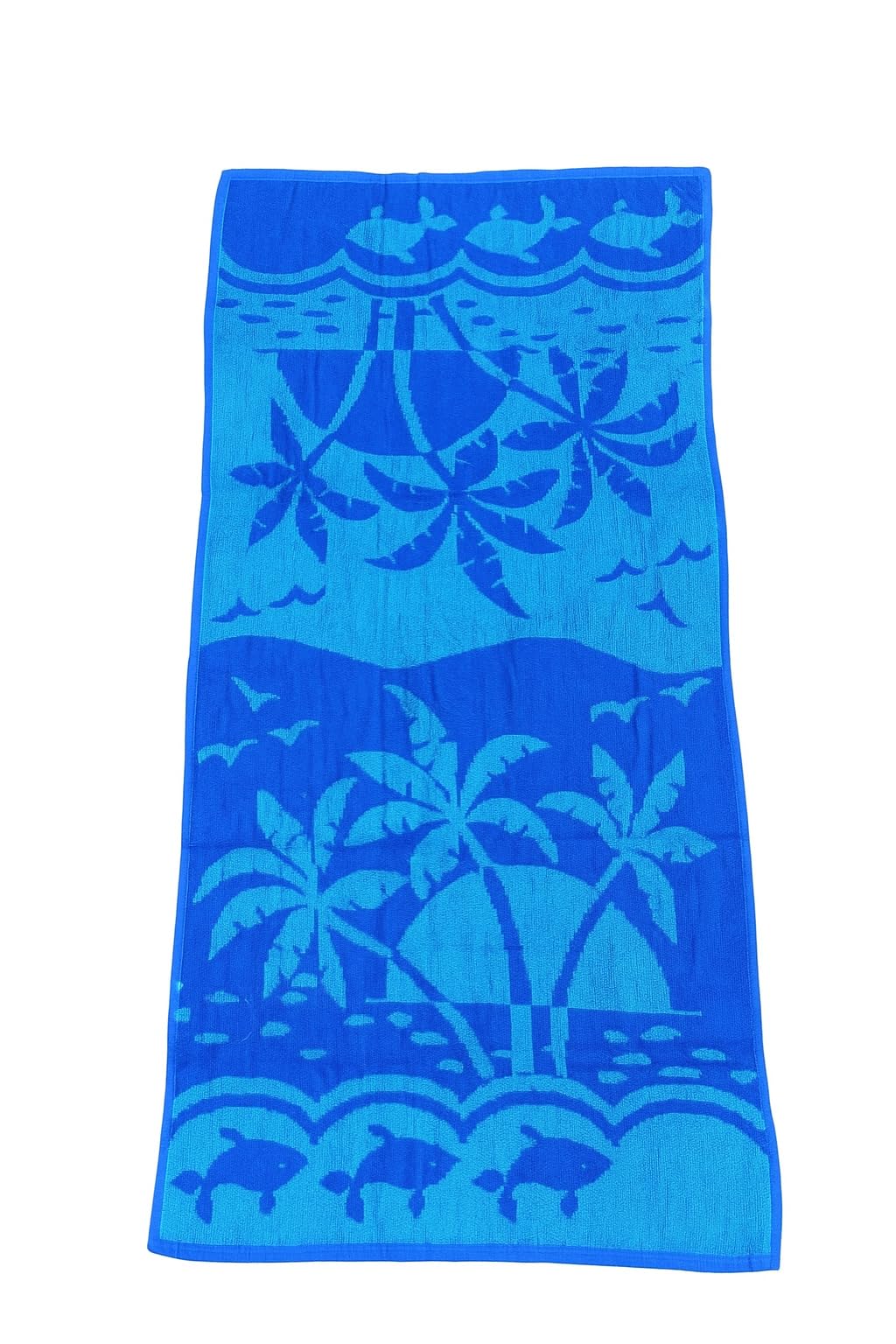 Jacquard Beach Towels 60x125cm Rich Soft Assorted Designs Bright (Blue with Palm trees)