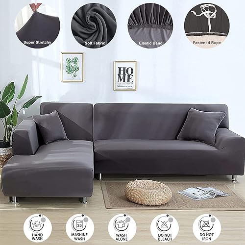 Miniatura 2 de Aedlcal Fundas de sofá en forma de L, 2 fundas de sofá seccionales, fundas de sofá súper elásticas con 2 fundas de almohada, juego de fundas de sofá