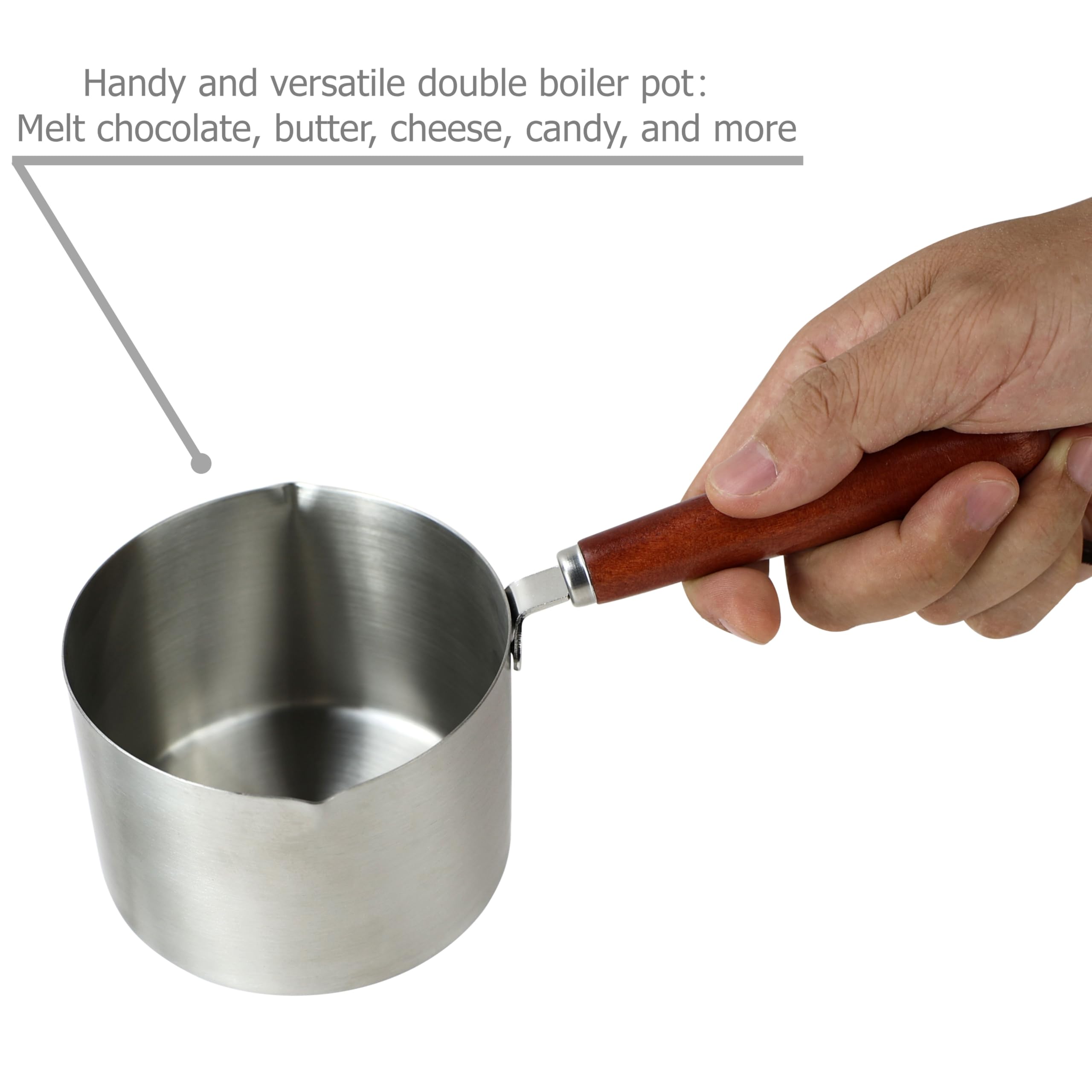 Sartén calentadora de olla de doble caldera de acero inoxidable con mango resistente al calor para derretir velas de mantequilla de chocolate y calentar té con leche, capacidad de 16 onzas / 16.9 fl oz 2