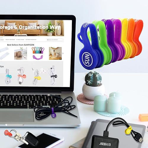 Miniatura 2 de SUNFICON Clips magnéticos para cables, organizadores de cables, paquete de 7 unidades, con diseño de arco iris, marcapáginas, pizarra blanca, tablón