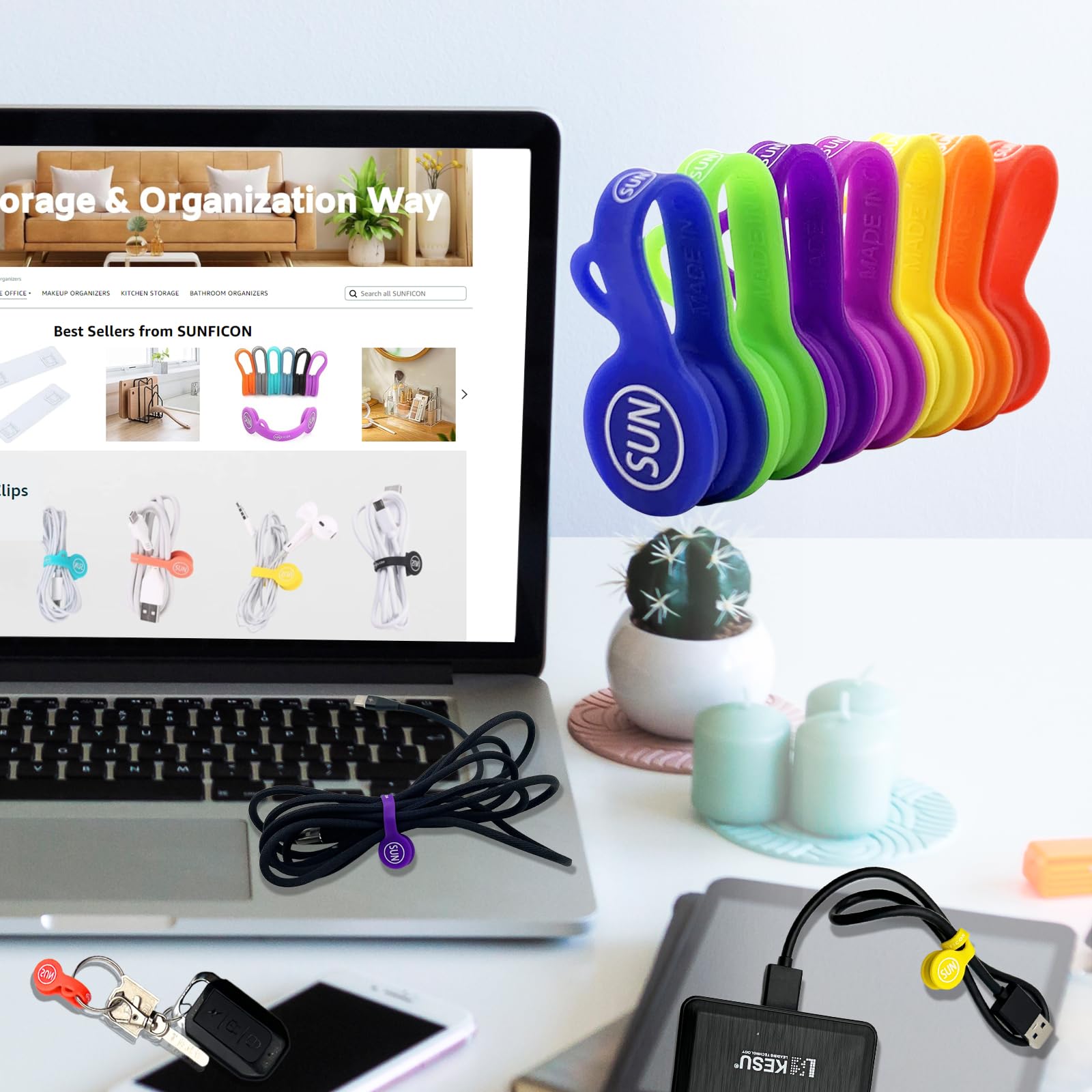SUNFICON Magnetische Kabel-Clips – 10 Stück, Silikon-Organizer Für Ohrhörer & Kabel (7 Cm)