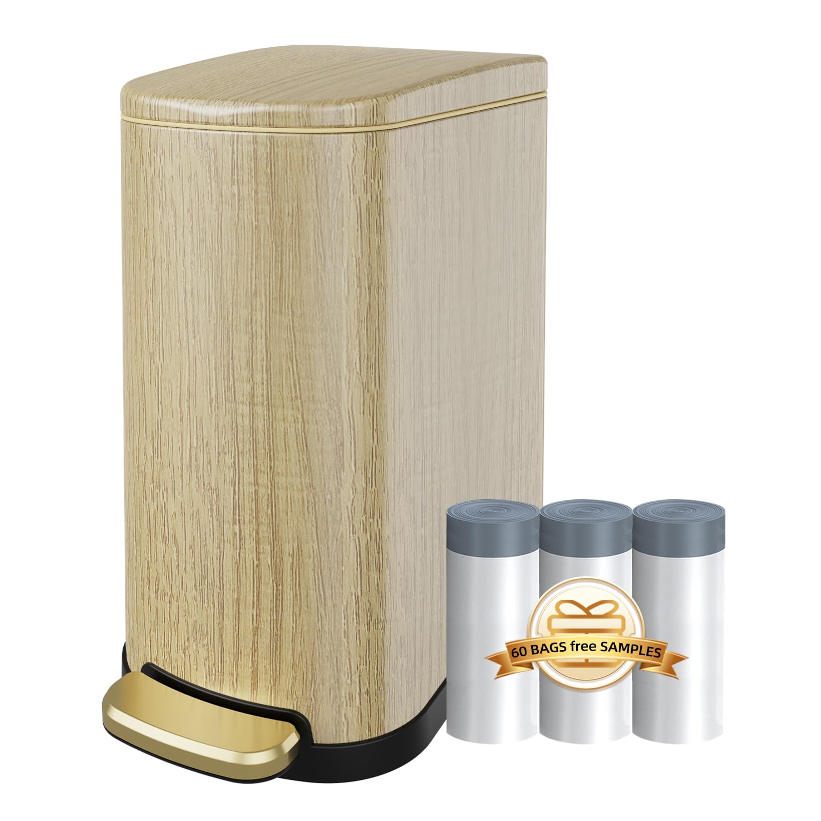 Cubo de basura de madera KdbK de 2.6 galones y acero con pedal para baño 8