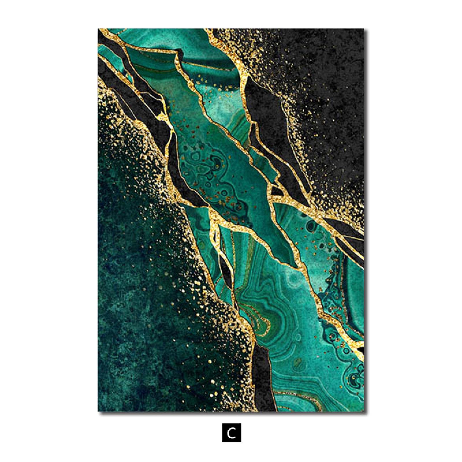 Sala de estar nórdica Decoración para el hogar Cartel de mármol abstracto Textura verde Lienzo moderno Pintura Impresión dorada Imagen de arte de pared 50x60cm (20x24in) x3 Con marco