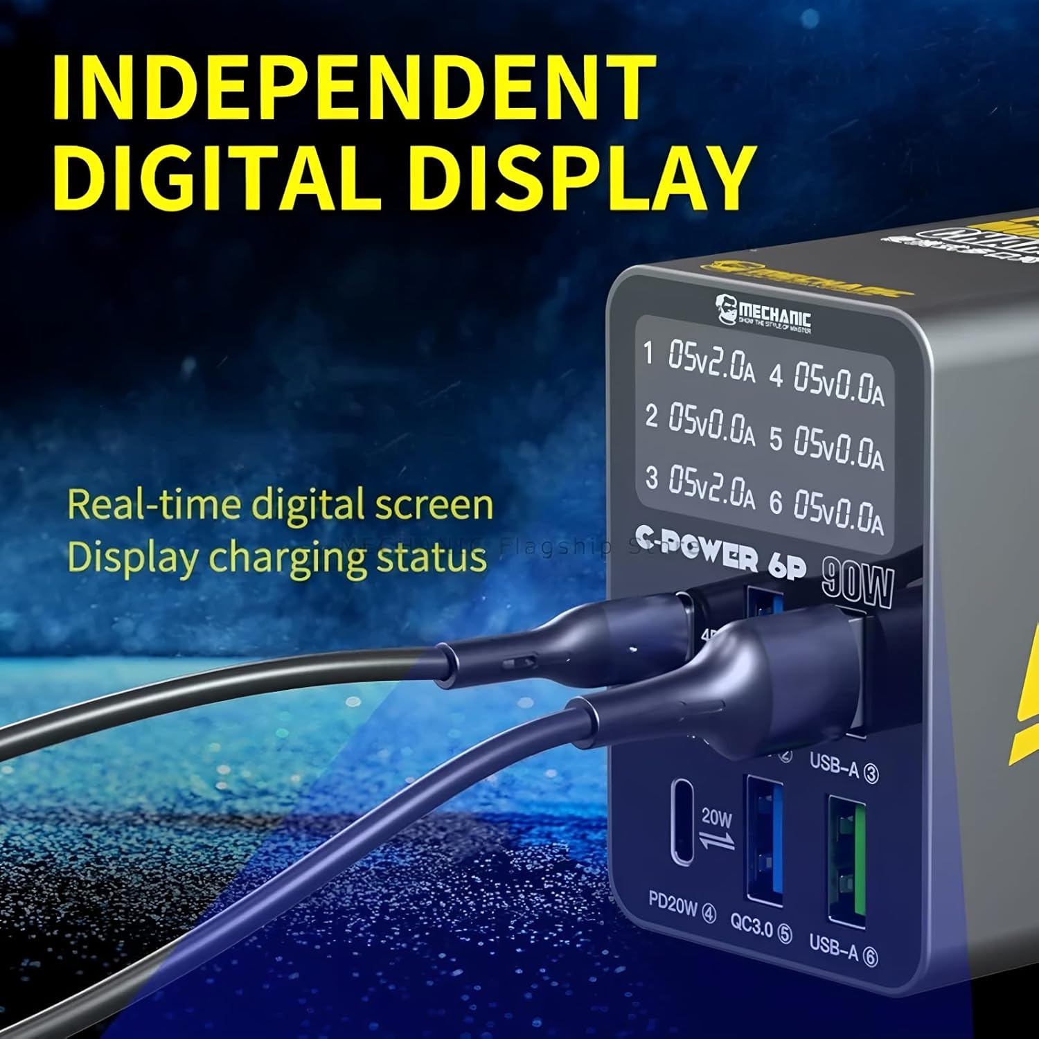 Mechanic C-power 6C/6S/6P Digital display 6-port charger Support PD QC3.0 for mobile phone Tablet computer Fast charging(6S)