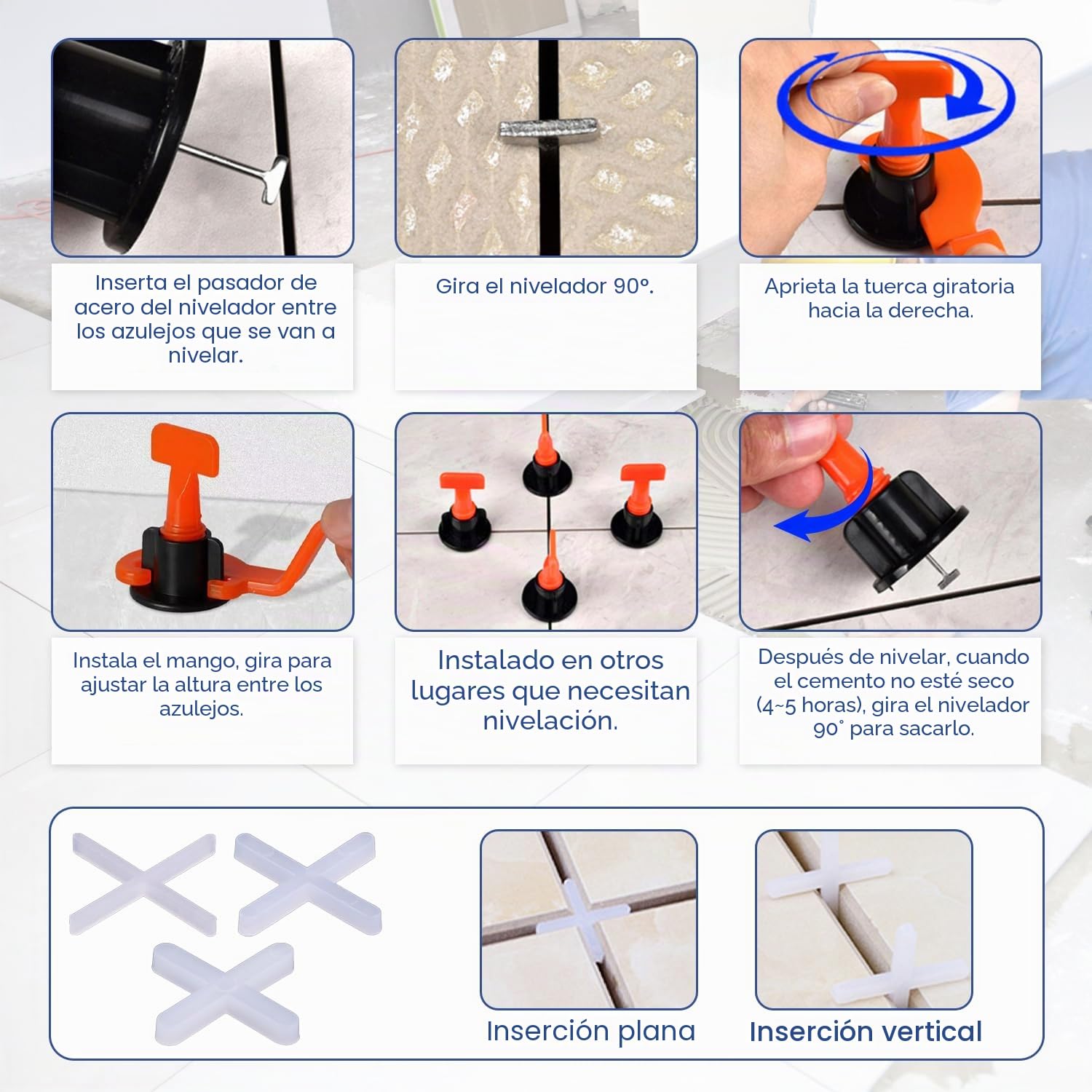 1304 Piezas Giratorio Niveladores de Azulejos Cuñas Niveladoras Suelo Tile Leveler Nivelación Azulejos Sistema Nivelacion Azulejos Azulejos Ceramica Con Tile Spacers 1,5mm/2mm/3mm y Clavos de Acero