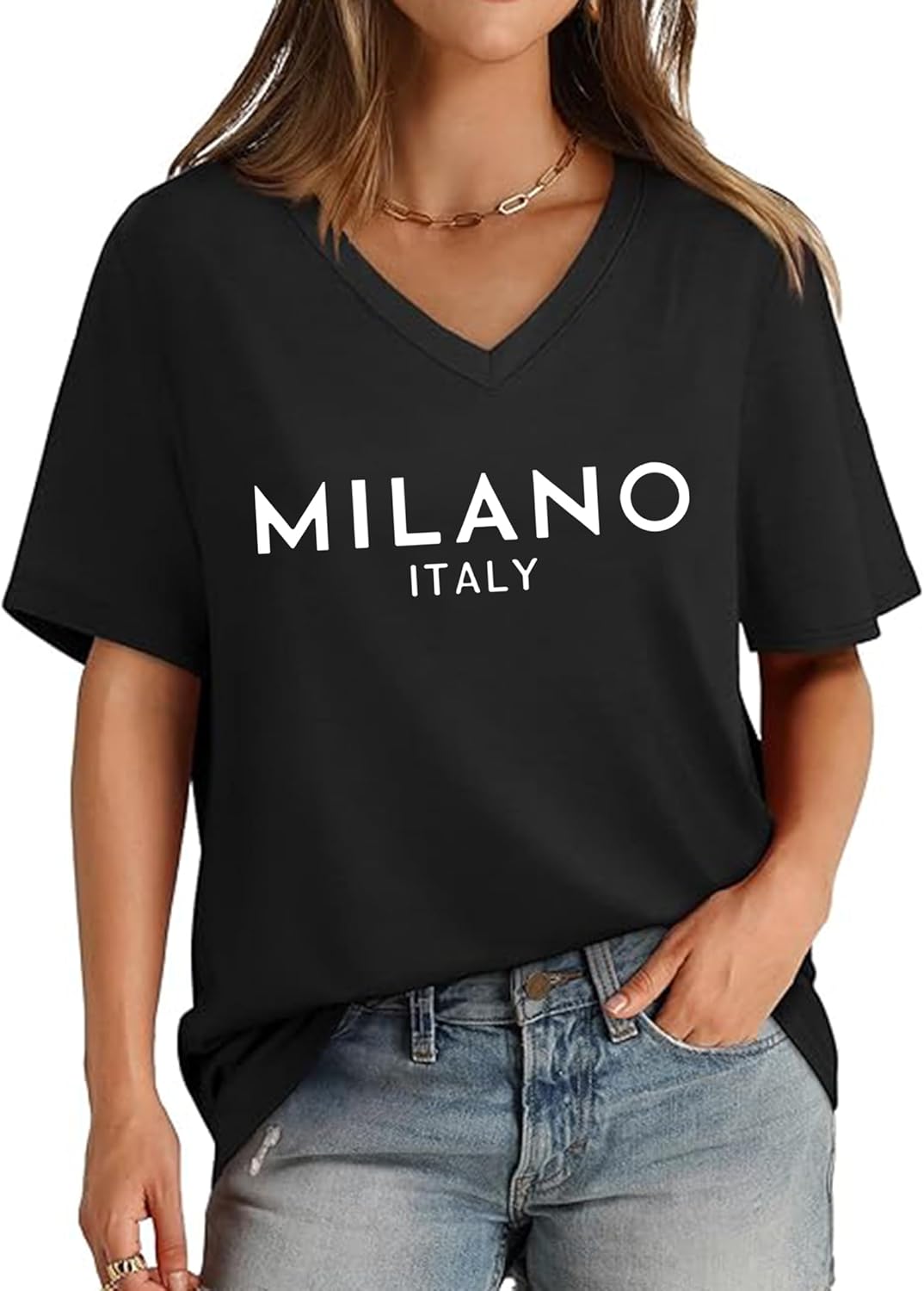 Zoyami Womens Oversized V Neck T Shirts Graphic Vintage Tees Casual Loose Fitting Short Sleeve Tops - Image 4