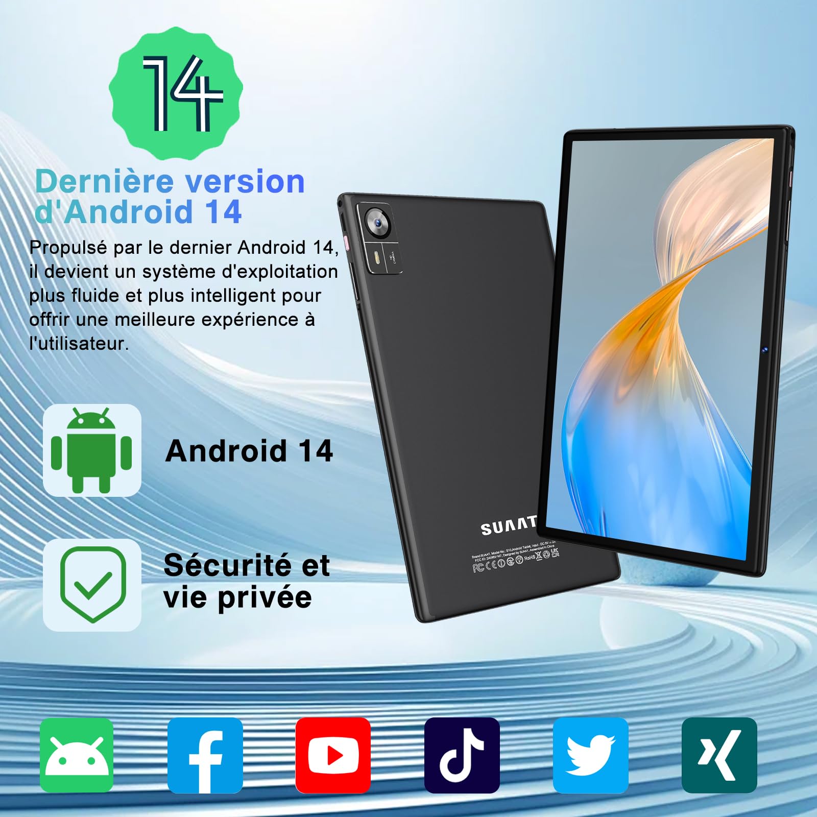 Tablets Android 14 10 Pollici 22GB RAM+128GB ROM(1TB TF), Octa-Core 2.0Ghz, 5G+2.4G WiFi, Bluetooth 5.0, GPS, 8MP + 5MP,Widevine L1, Tipo C, OTG, Cast, Tablet PC con Custodia, Tastiera e Mouse, Nero