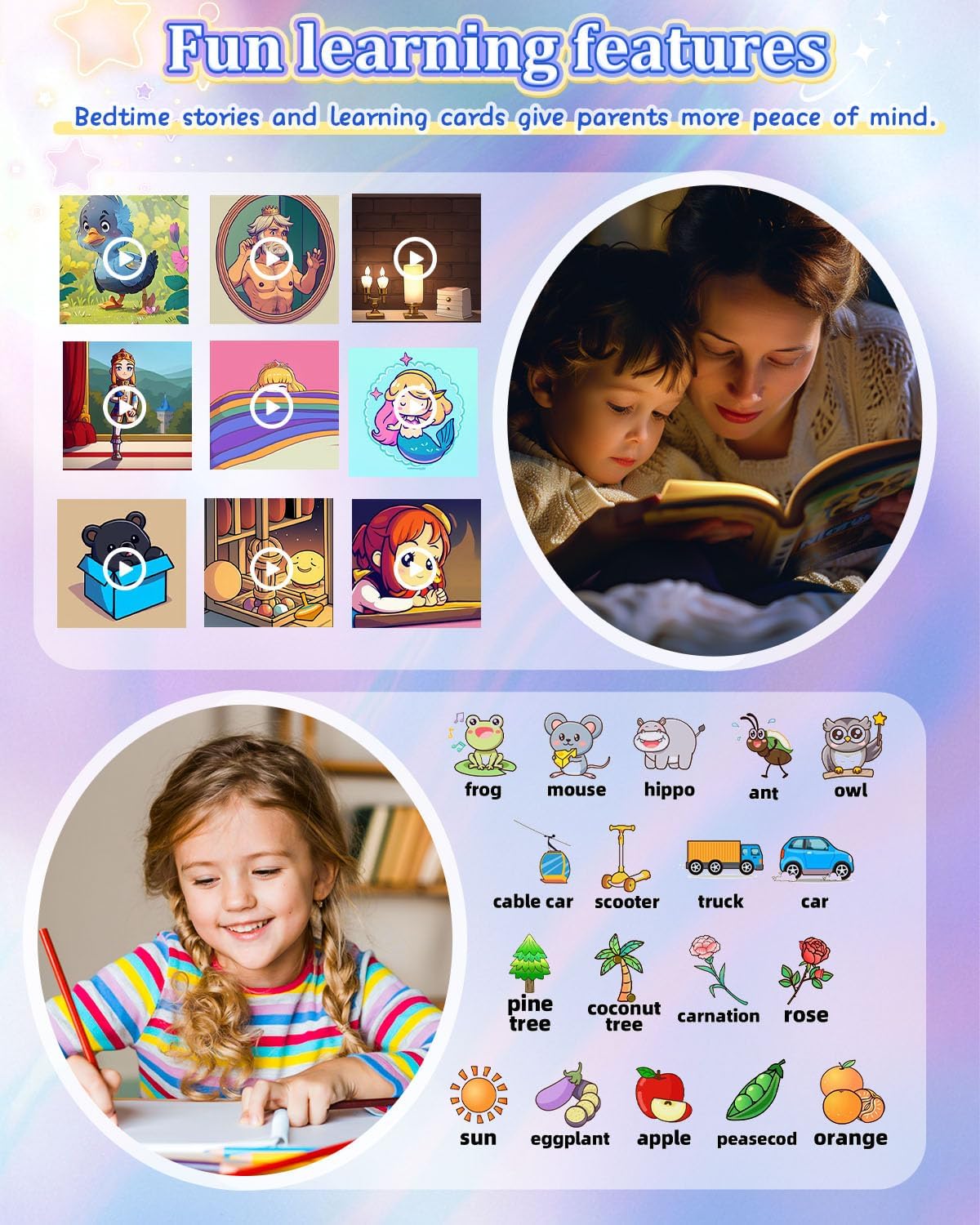 Image showing various wallpaper options for the PTHTECHUS 4G Kids Smart Watch