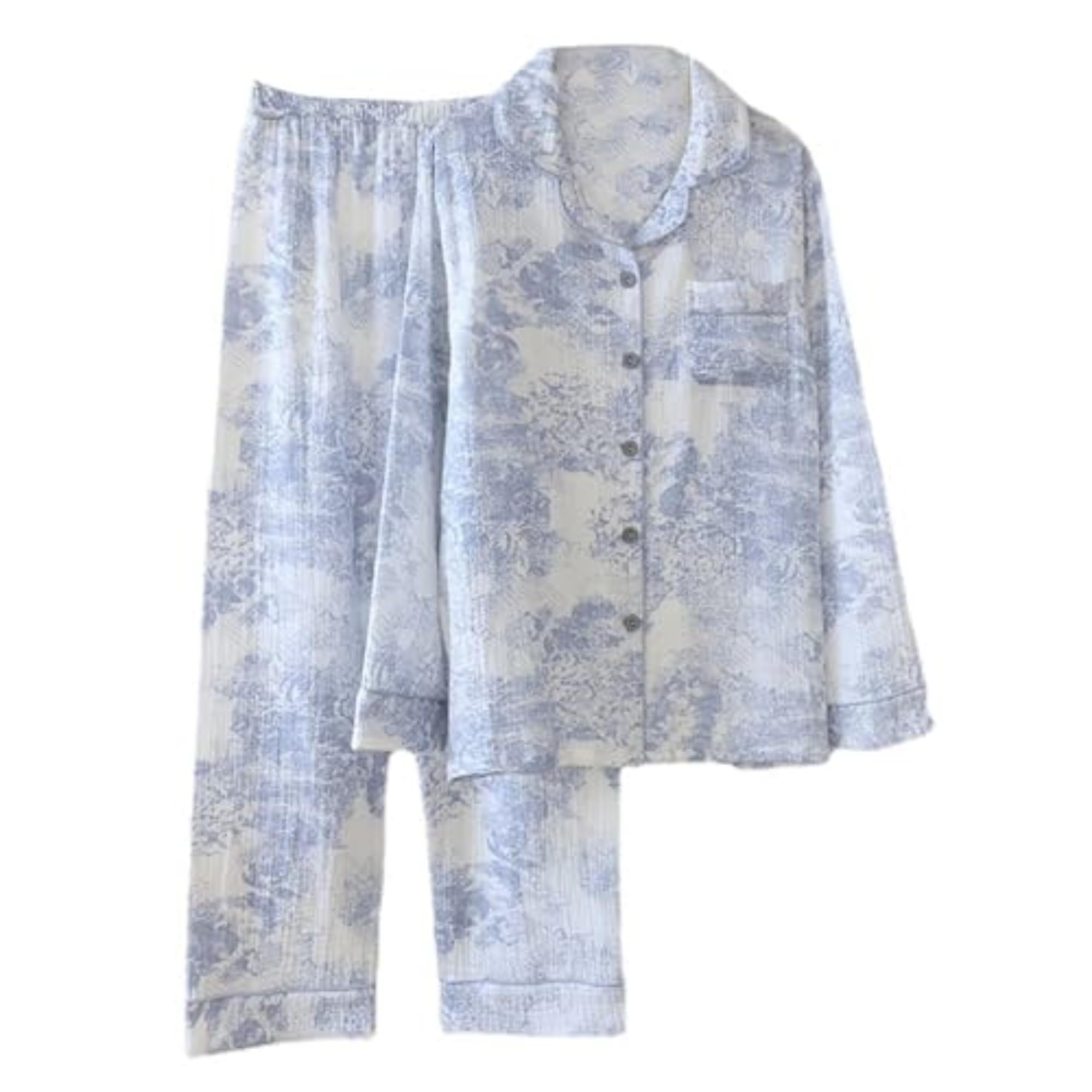Vhitler Women's Blue Linen Set Coquette Pajamas Set Summer Lounge Sets For Old Money Aesthetic, S