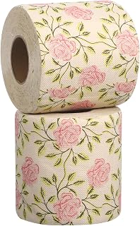FOMIYES 2 Rolls Floral Toilet Paper Rolls, Roses Pattern Toilet Tissue Decorative Napkin Paper Holiday Handkerchief Paper for Home Office Bathroom Travel