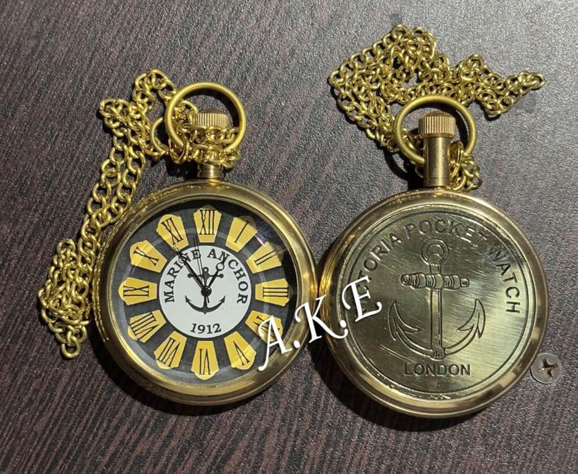 Antique Gold Brass Dial Pocket Watch, Handmade Gift Set