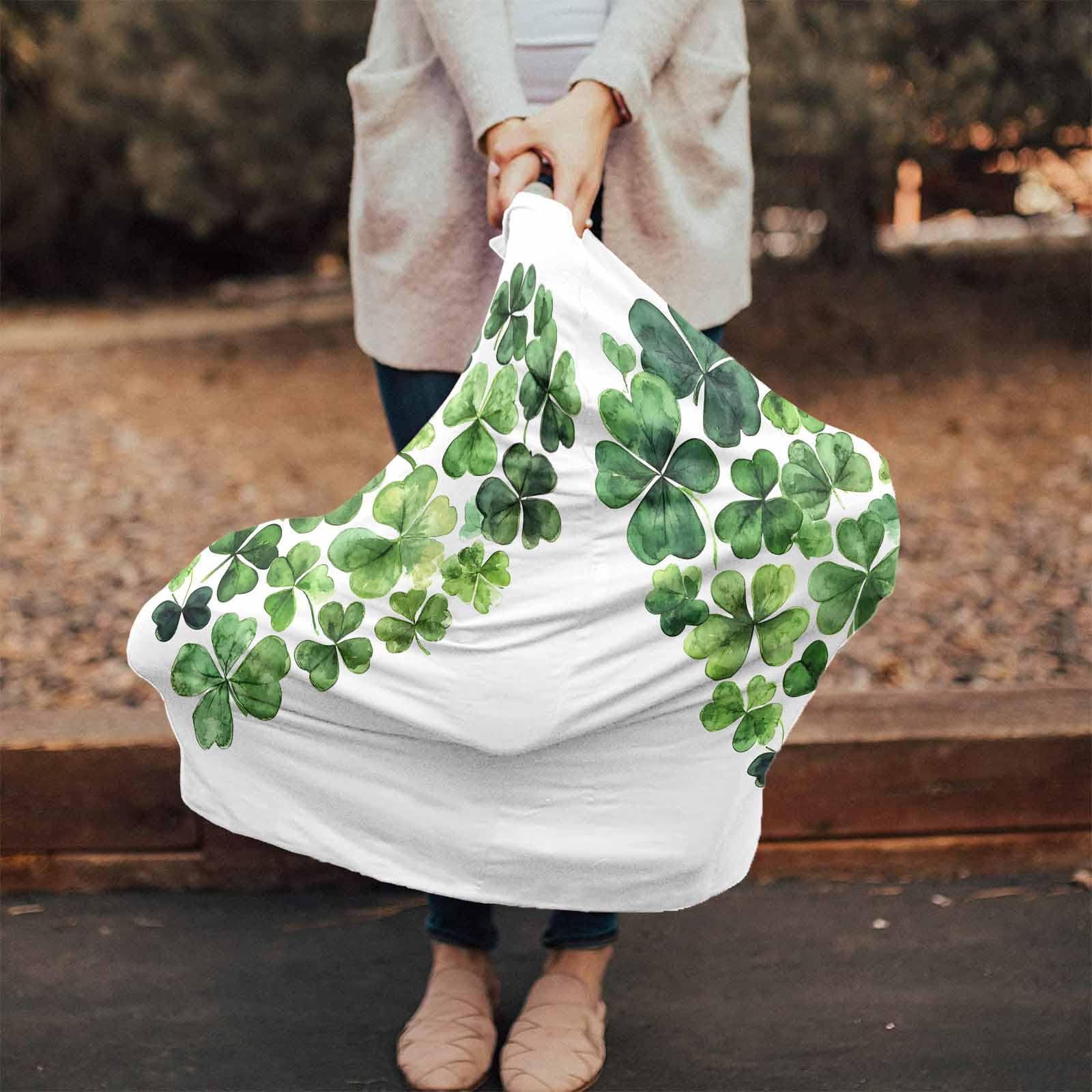 Nursing Cover for Breastfeeding Scarf, Watercolor Green Shamrock Heart Shape St. Patrick's Baby Car Covers Super Soft Multi Use for Canopy Shopping Cart Cover Blanket Stroller Cover