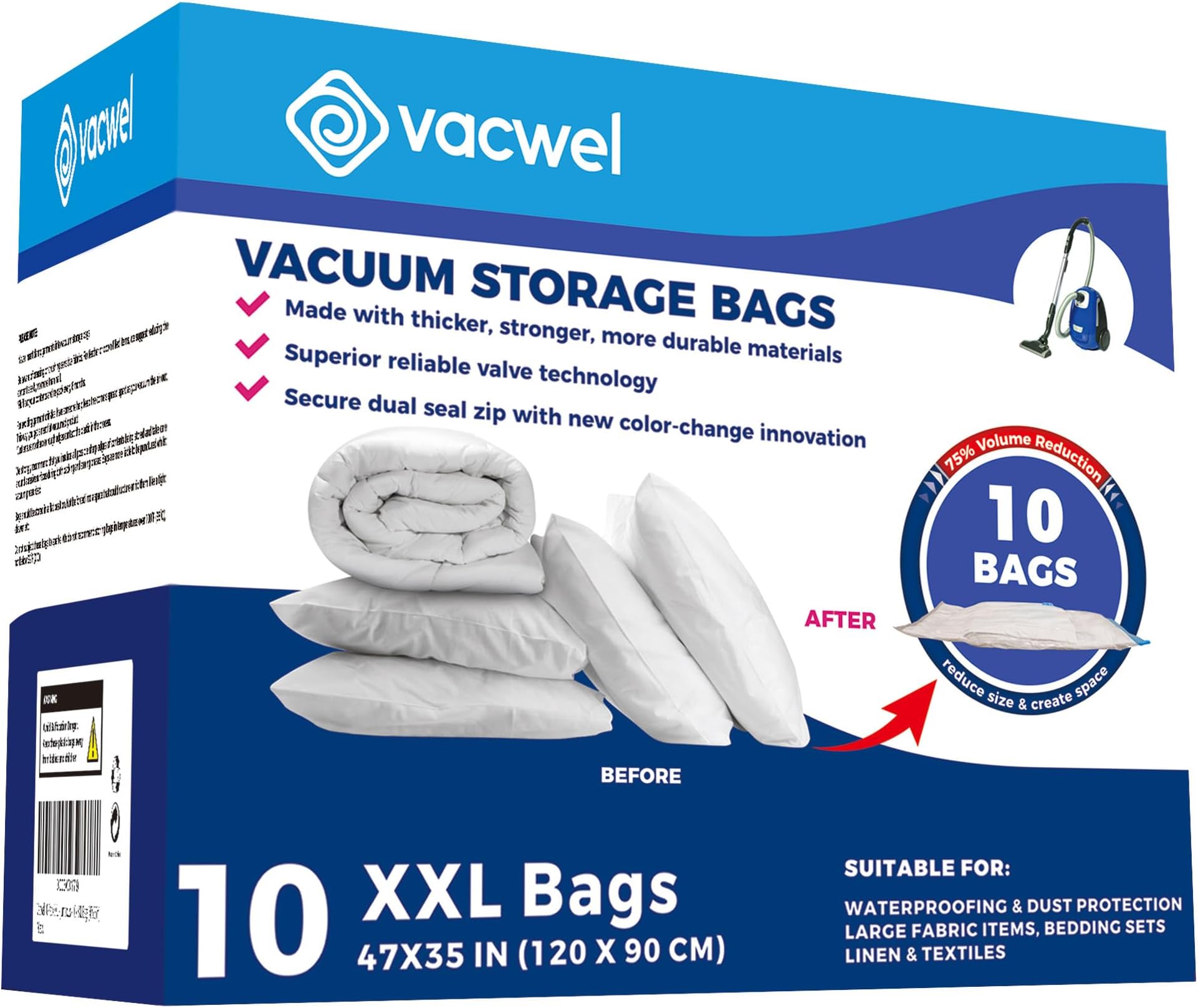 10-Pack XXL - Jumbo Vacuum Storage Bags - Space Vacuum Storage Bags for Clothing Space - Ideal for Comforters, Blankets & Sealing Large Oversize Clothing Post-Winter - 10x XXL Size (47x35in)