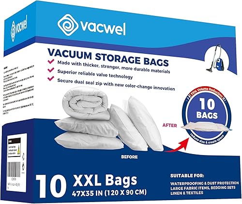 Paquete de 10 bolsas de almacenamiento al vacío jumbo XXL - Bolsas de almacenamiento al vacío para espacio de ropa - Ideal para edredones, mantas y