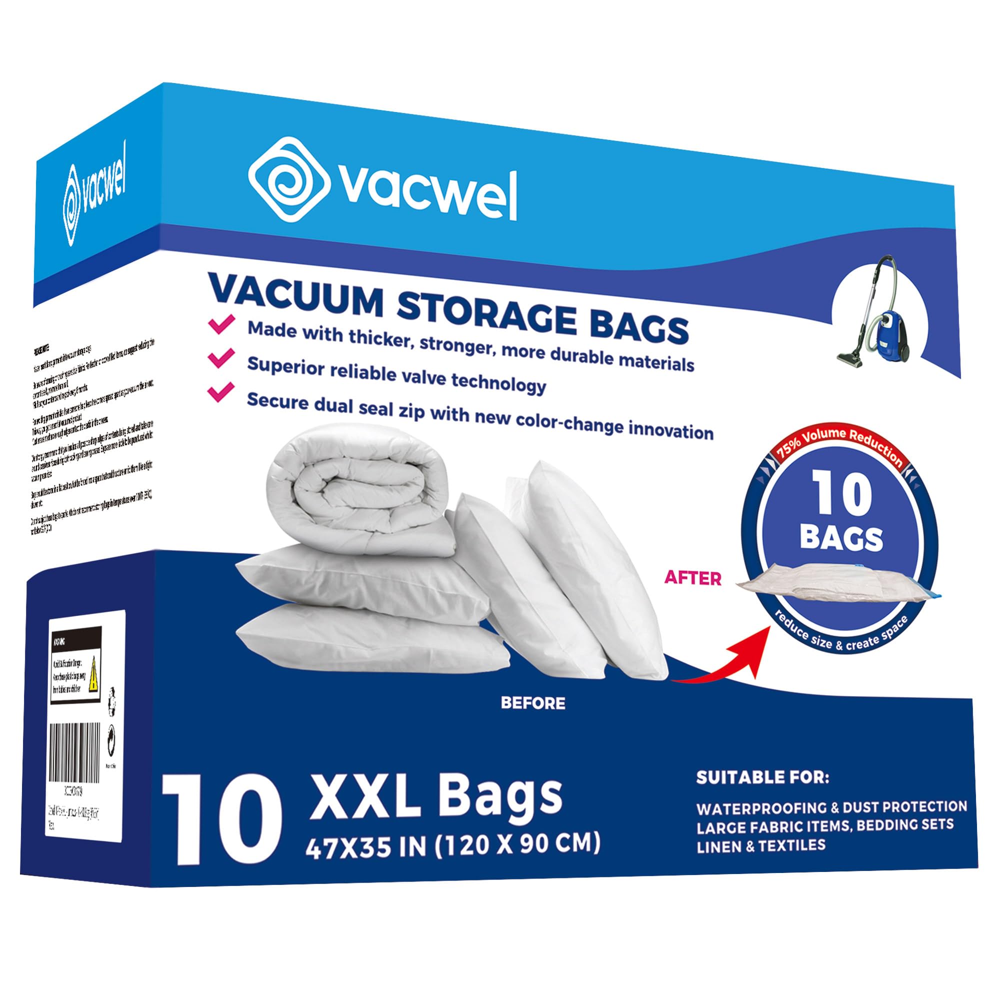 10-Pack XXL - Jumbo Vacuum Storage Bags - Space Vacuum Storage Bags for Clothing Space - Ideal for Comforters, Blankets & Sealing Large Oversize Clothing Post-Winter - 10x XXL Size (47x35in)