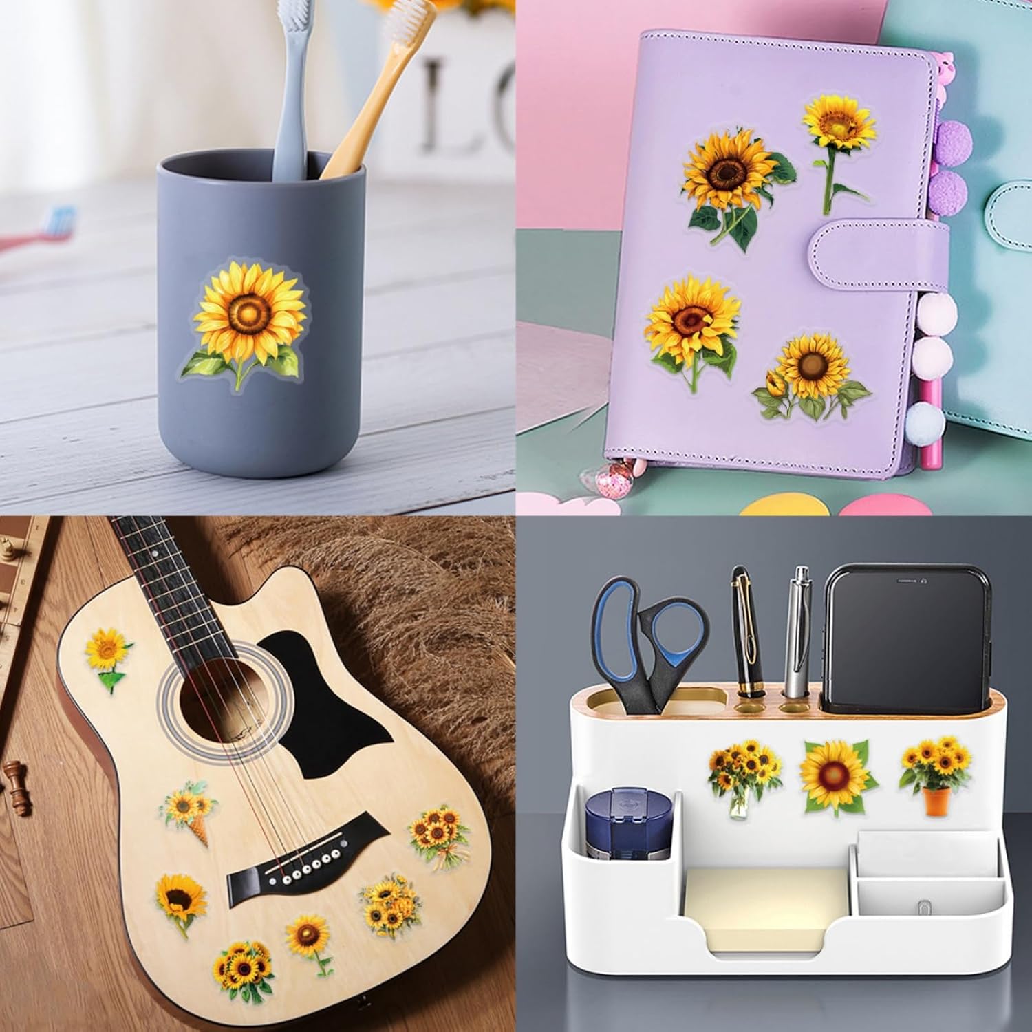 60Pcs Natural Flower Stickers for Scrapbooking, Transparent PET Self-Adhesive Scrapbooking Stickers Supplies Journal Stocking Stuffers for Adult Card Making Letters DIY (Sunflower) image 4