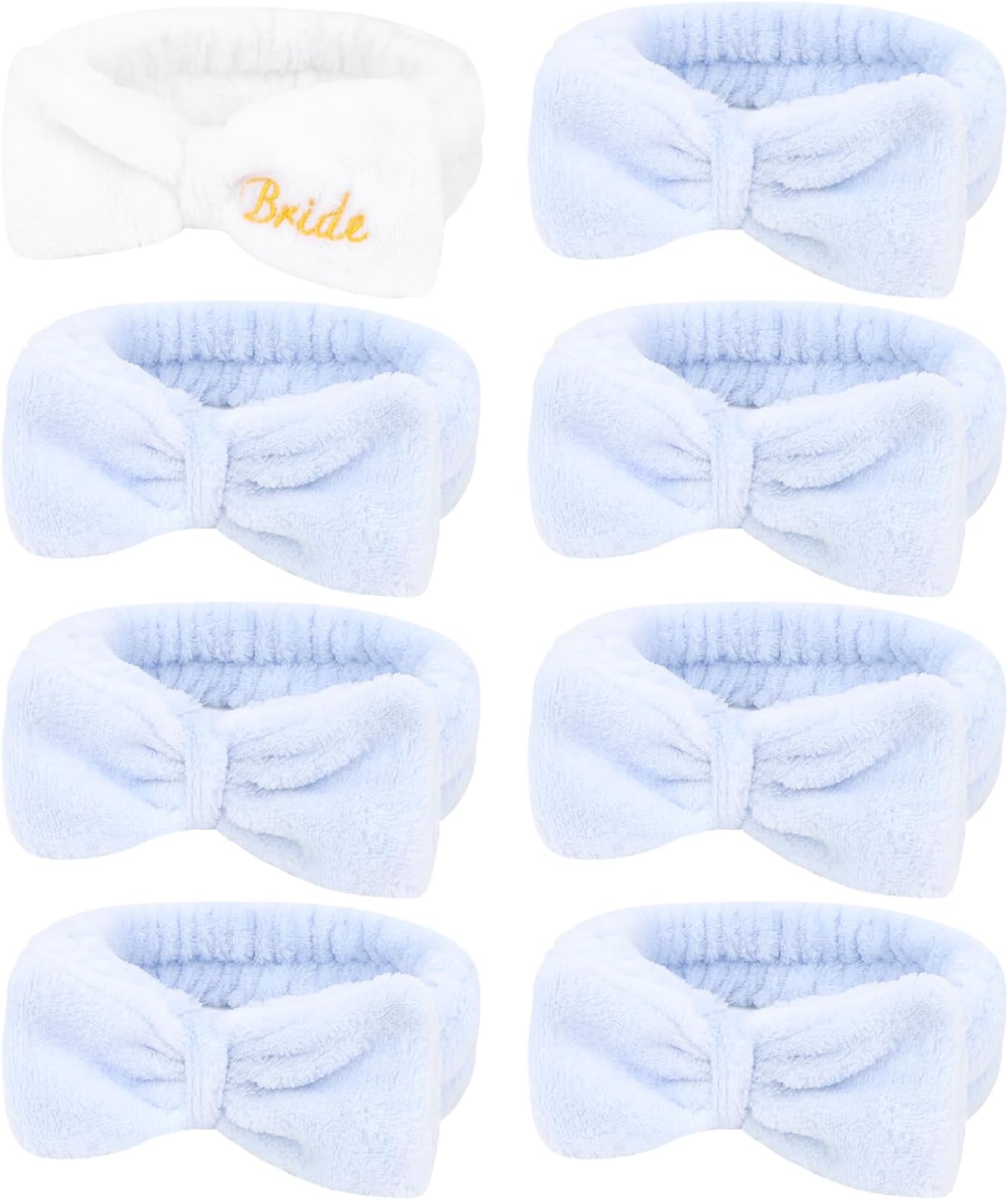 Semato Bachelorette Party Favor Set - Bride & Bridesmaid Spa Headbands (1 Bride + 7 Blue)
