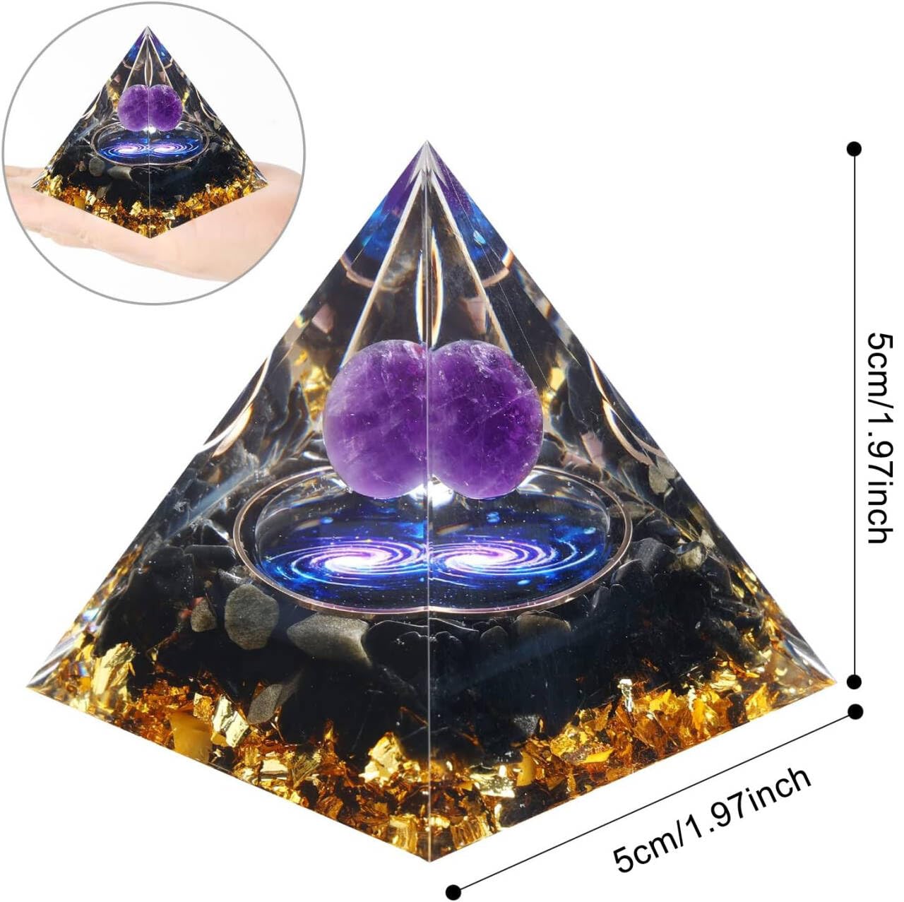 Mokeum Pirámide de orgón para la energía Positiva, pirámide de la Esfera de Cristal de Amatista, generador de energía de Cristales de protección para Reducir el estrés meditación curativa