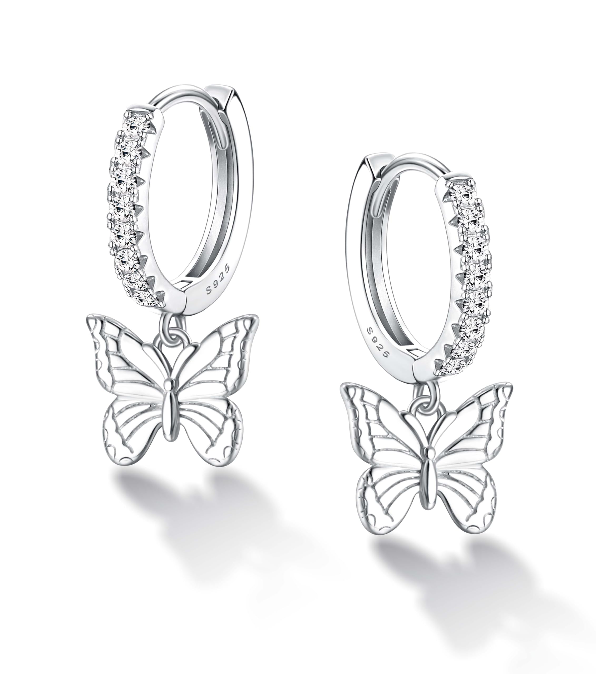 Chriscoco Pendientes Mujer Plata de Ley 925 Pendientes Aro Mariposa Corazón Estrella Pendientes Colgantes Pendientes Antialergicos Mujer Pendientes Niña Plata - con Caja de Joyería