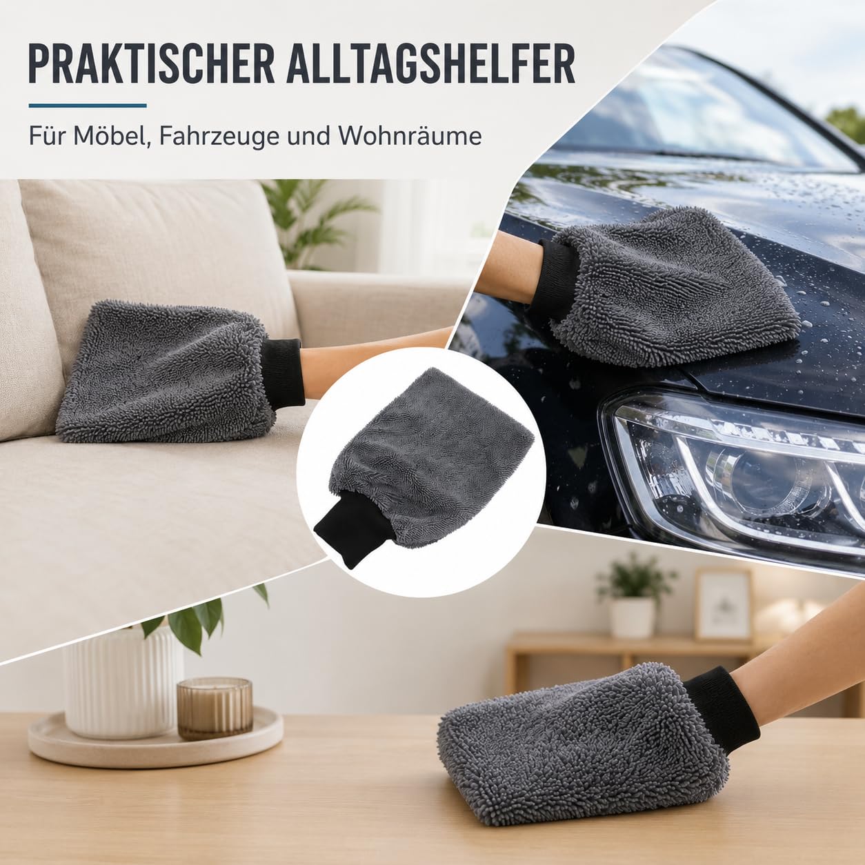 AONEGOLD Schrubbi Reinigungshandschuhe Mikrofaser, Waschhandschuhe für Auto, Haushalt, Küche & Bad, weiche Reinigungshandschuhe mit hoher Wasseraufnahme, geeignet für Lack, Glas und Fliesen (3 Stück)