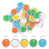 Uniclife 50 Pcs Key Tags 1 Inch Colorful Paper Labels Writable Round Plastic Key Chain Tags with Split Rings Sturdy Lightweight Item Identifiers, 5 Colors