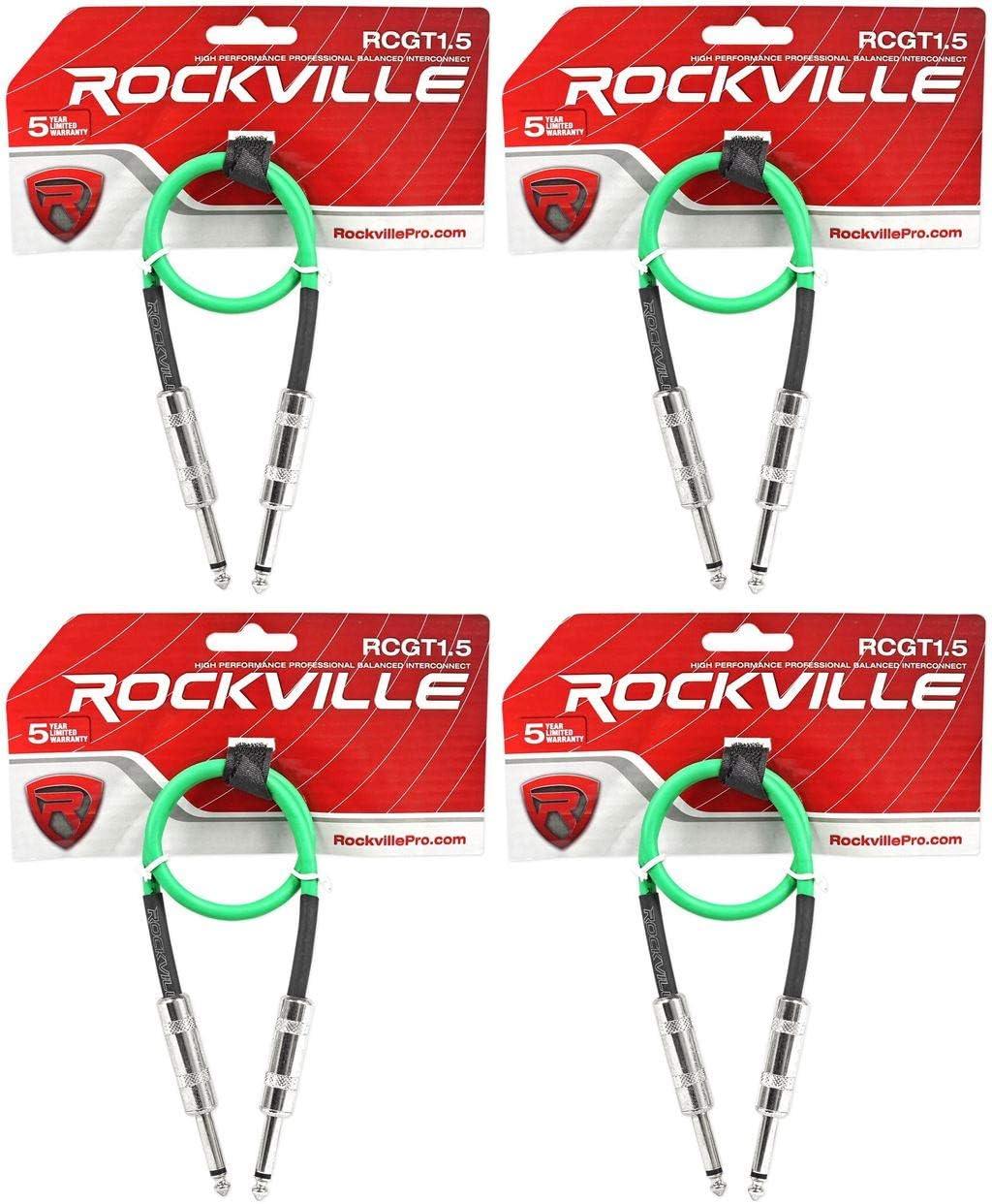Rockville (4) RCGT1.5G 1.5フィート 1/4インチ TS to 1/4インチ TS 計器ケーブル - グリー