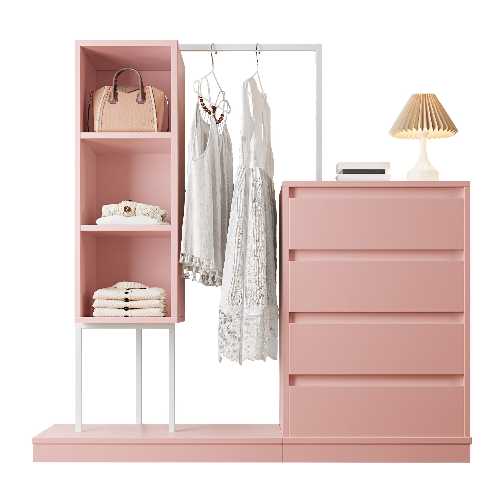 Set guardaroba con cassettiera e credenza, pratico mobile per soggiorno, camera da letto e soggiorno (rosa)