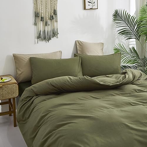 Miniatura 4 de Cottonight - Juego de edredón de 3 piezas, moderno, suave, transpirable, unisex, tamaño California King, verde militar, oliva u oscuro