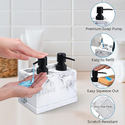 Miniatura 4 de Kitchen Soap Dispenser Set,with Liquid Hand and Dish Soap,Sponge Holder and Brush Holder 4-in-1 Dual Soap Dispenser Set for Kitchen Sink, Bathroom