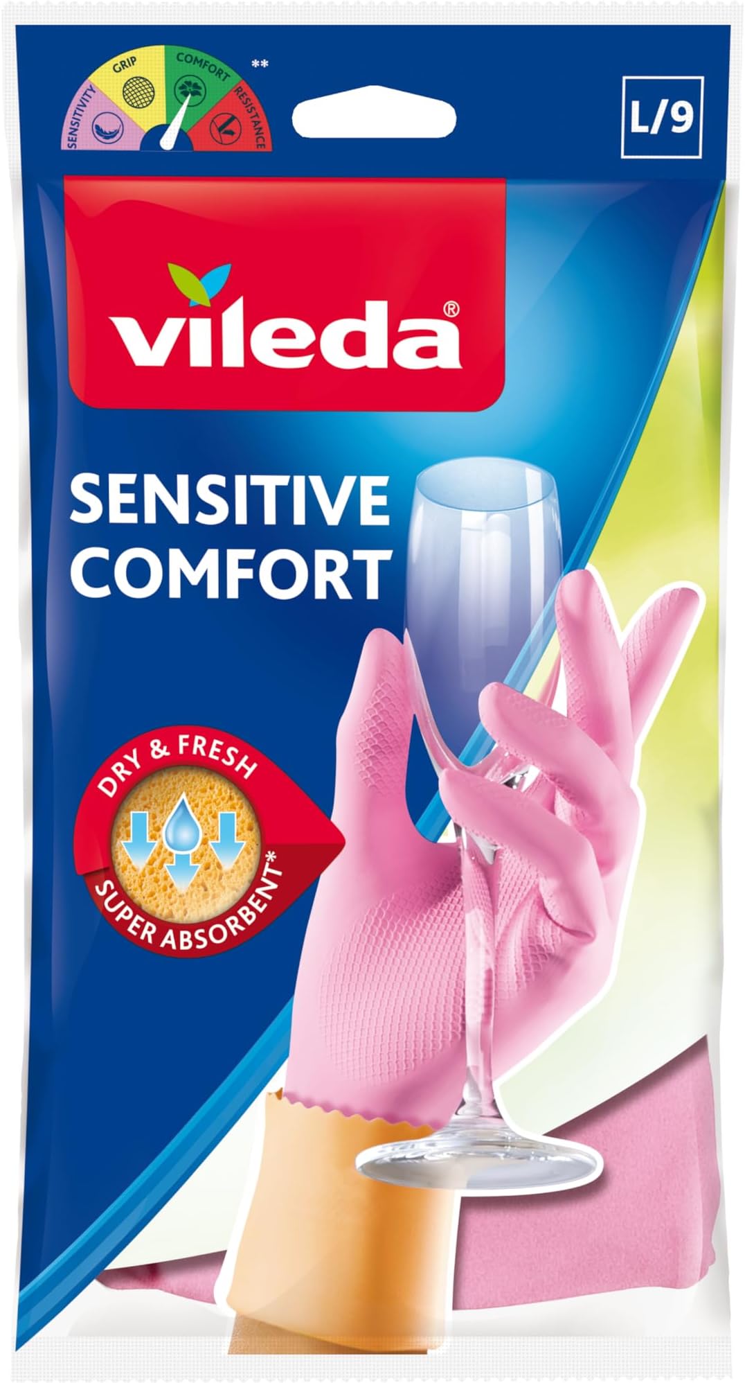 Vileda Sensitive, Dishwashing Gloves, Durable Cleaning Gloves, maximum sense of touch, Cotton lining, Size L Large, 1 pair