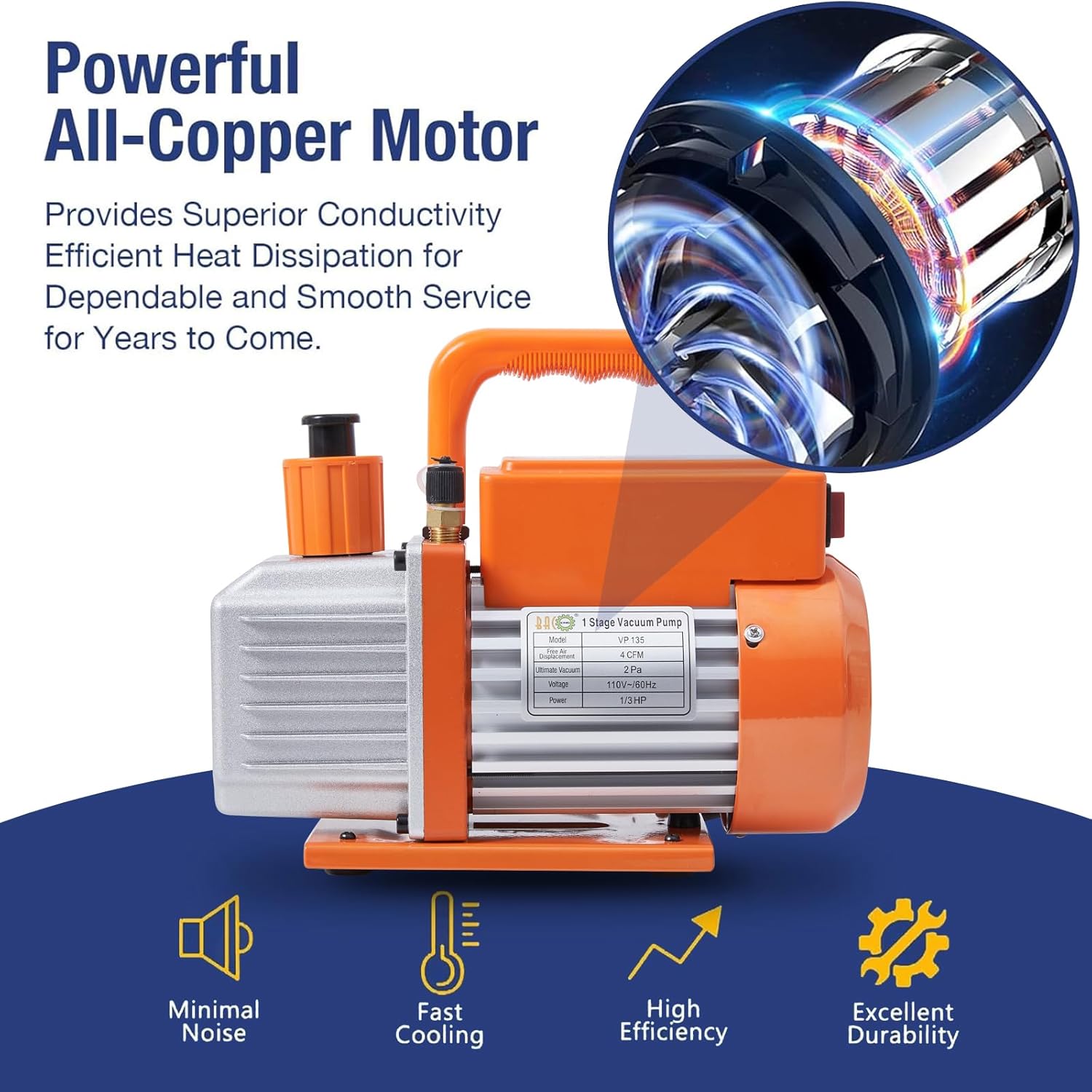 BACOENG 4 CFM 1/3 HP Sparkless Vacuum Pump, 110V Single Stage Rotary Vane HVAC Vacuum Pump for R32 R1234yf R134a R410a R22 AUTO AC Refrigerant Recharging