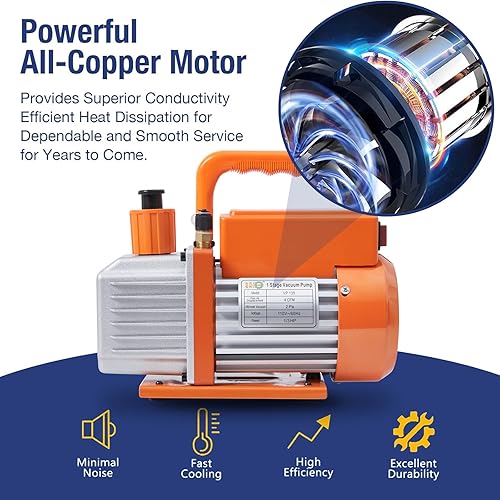 Miniatura 6 de BACOENG R1234yf R32 - Bomba de vacío de CA y calibrador, kit de bomba de vacío HVAC de 4 CFM para sistema AUTOMini Split, bomba de vacío sin chispas