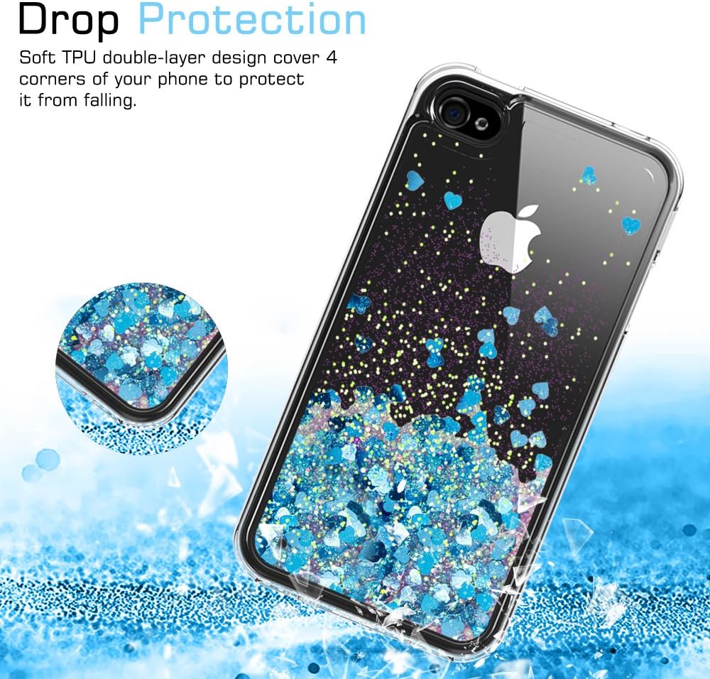 LeYi iPhone 4S Case,iPhone 4S Liquid Case for Girls Women, Cute Shiny Glitter Moving Quicksand Clear TPU Protective Phone Case Cover for Apple iPhone 4/ 4S/ 4G ZX Blue