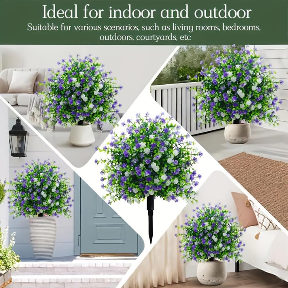Artificial Potted Trees with Ground Stakes, UV Resistant Camellia Topiary Fake Evergreen Shrubs Bushes Plants with Ground Spike, Fake Plants for Outdoor Indoor Front Porch Garden (4pcs)