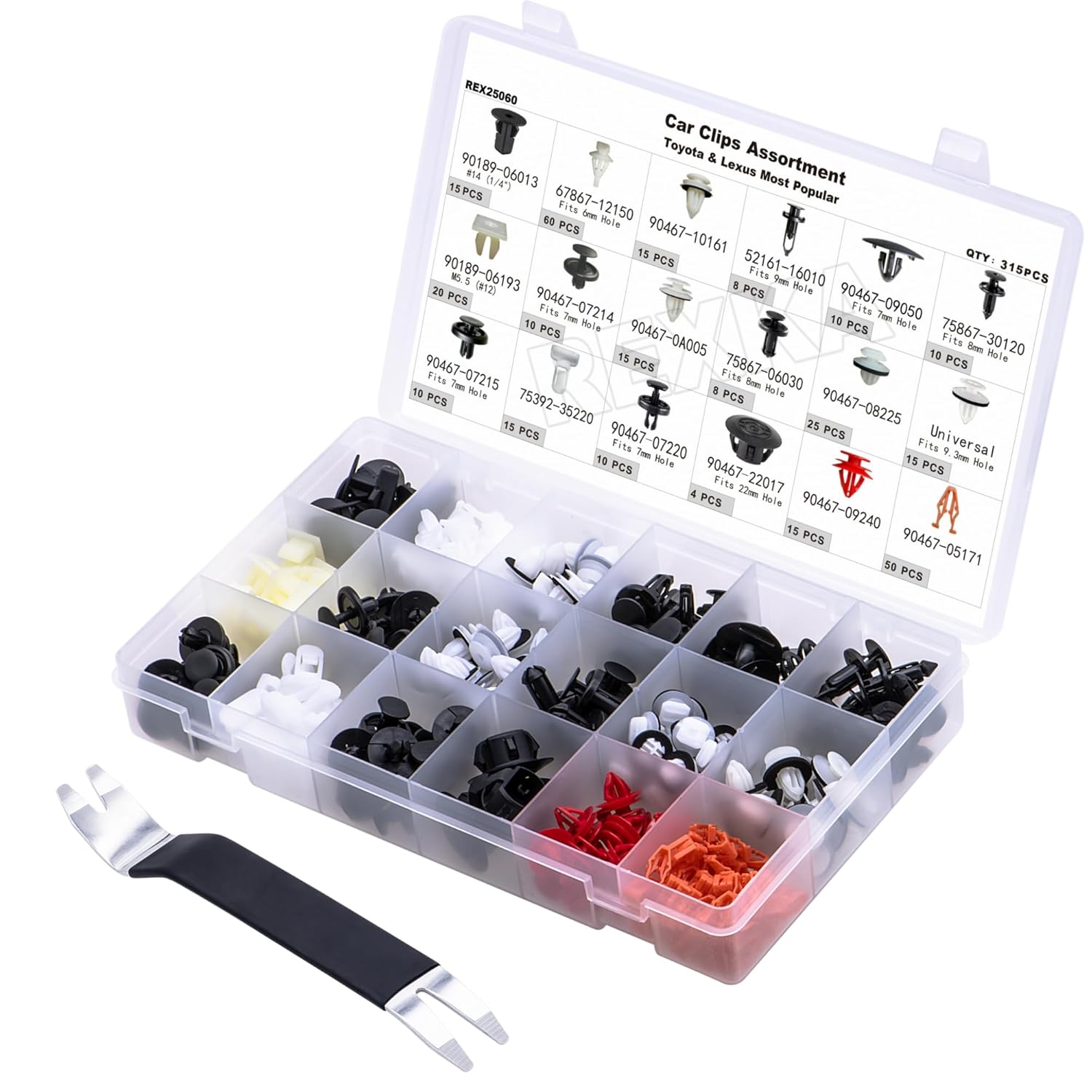 Rexka 316pcs Assortment for Toyota & Lexus Automotive Body Clips & Fasteners- Fender Liner, Bumper, Door Panel, Hood Insulation, Molding - 52161-02020 90467-A0003 90189-06013