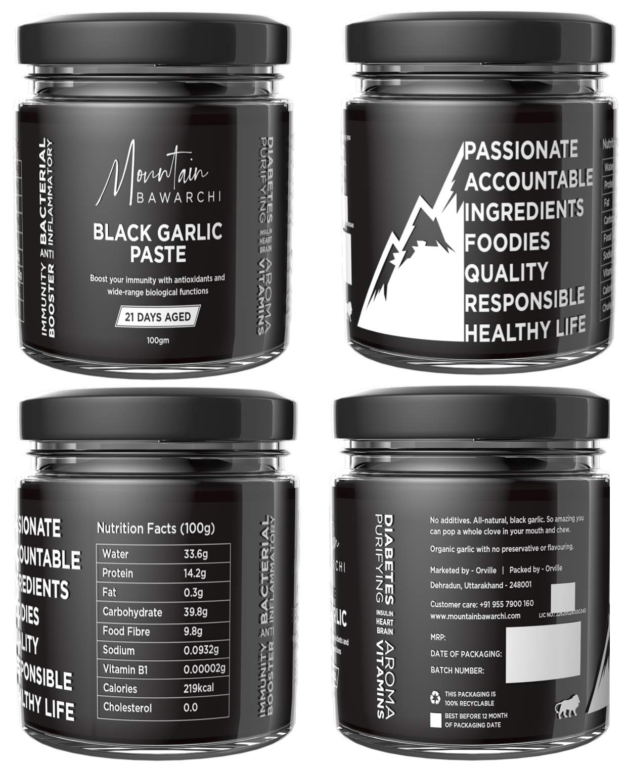 Black Garlic Spread Ready to Eat Set of 2|Fermented Aged - 21 Days | Garlic Highly Nutritious - No Preservative |Spread � 100 Grams by Mountain Bawarchi Set of 2 1