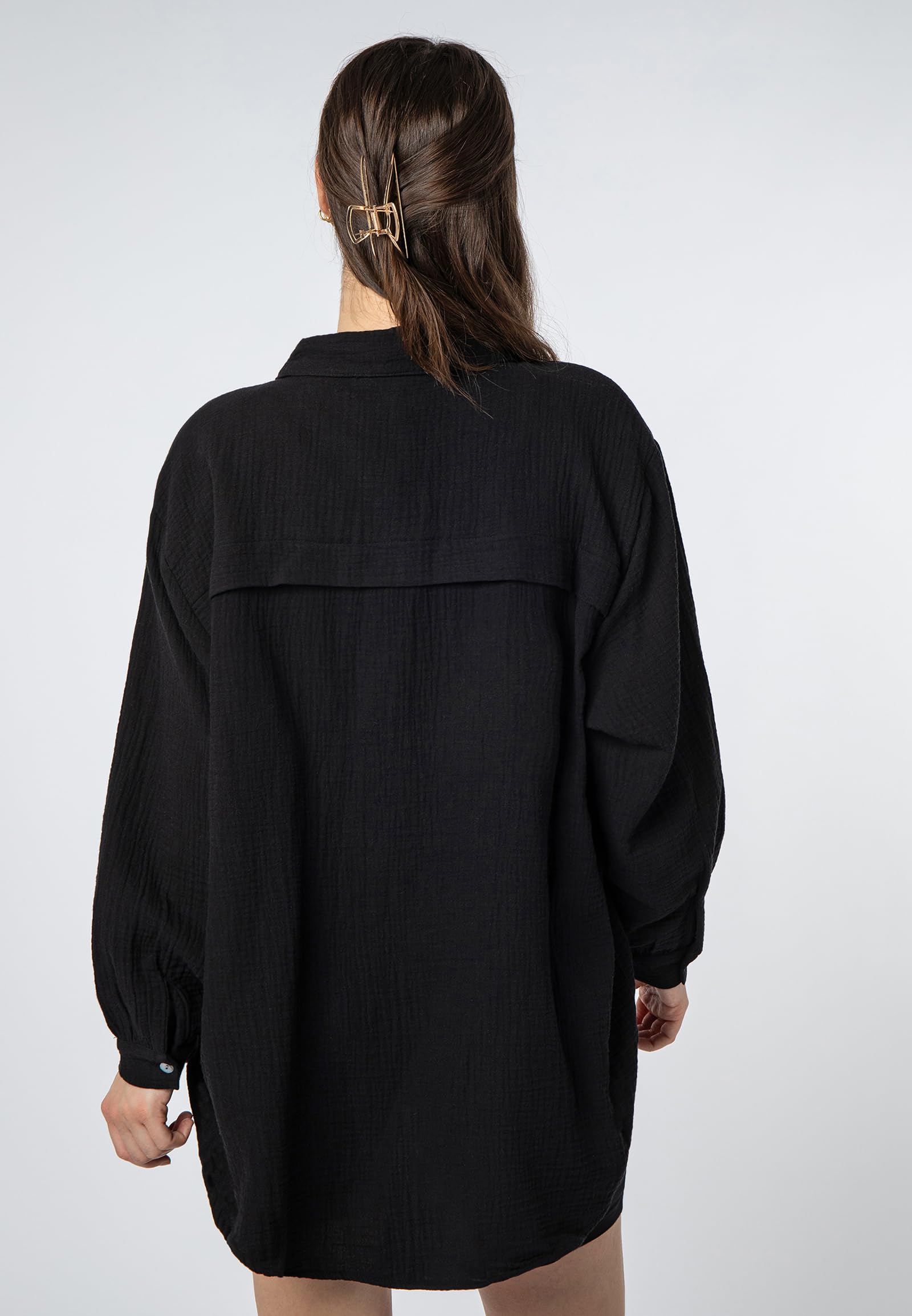 Sublevel Langarm Musselin Bluse mit Kentkragen - Damen Muselin Oversize Bluse, Baumwolle, Knopfleiste in verschienden Farben